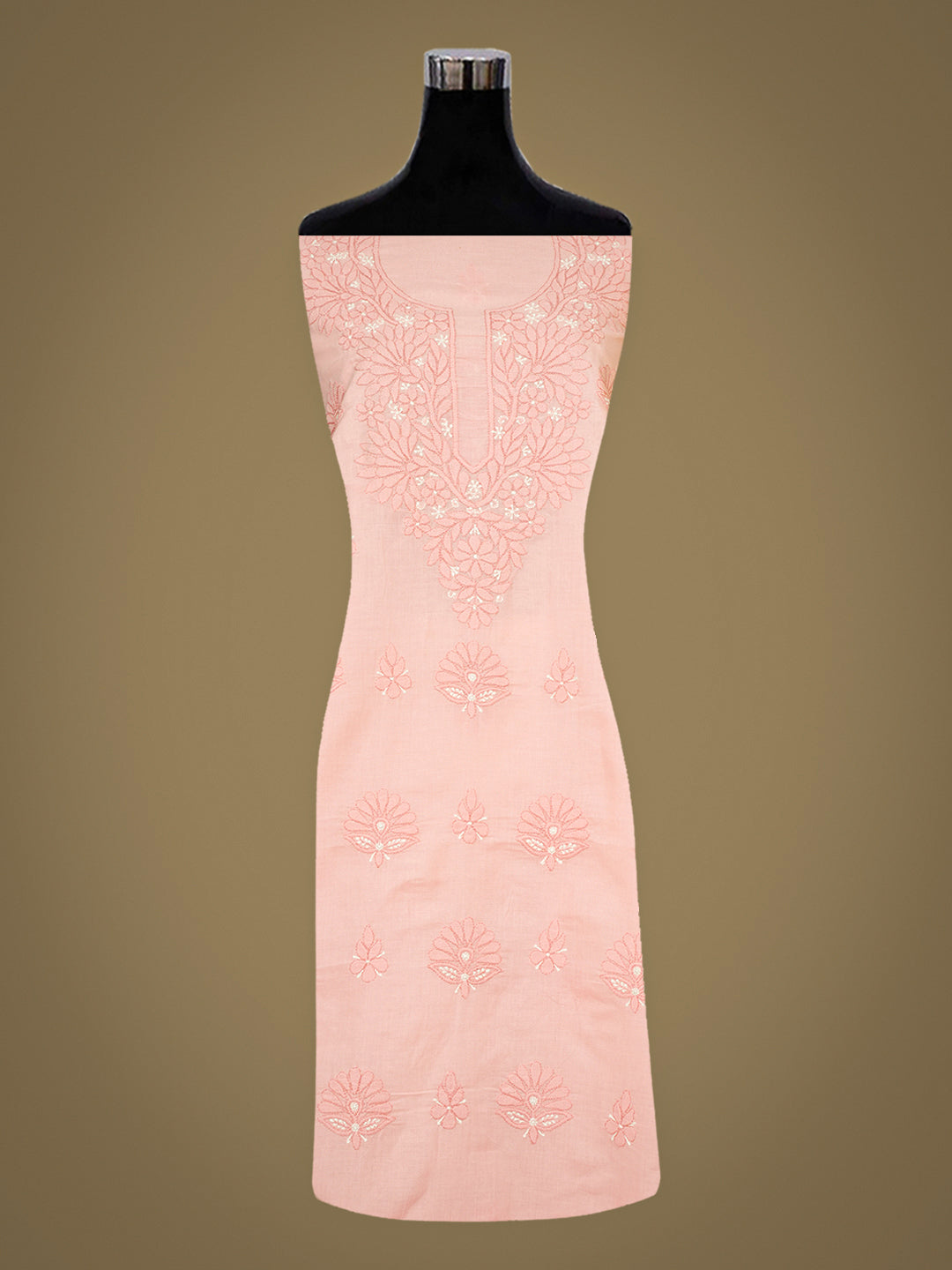 Ada Hand Embroidered Peach Cotton lucknowi Chikankari Unstitched Kurta 01A1010445 3