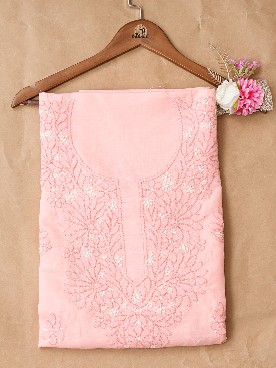 Ada Hand Embroidered Peach Cotton lucknowi Chikankari Unstitched Kurta 01A1010445 1