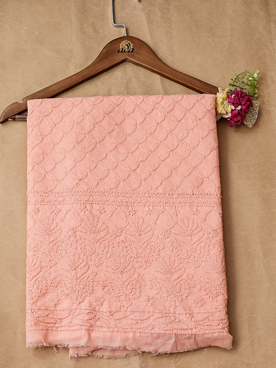 Ada Hand Embroidered Peach Cotton lucknowi Chikankari Unstitched Kurta 01A724713