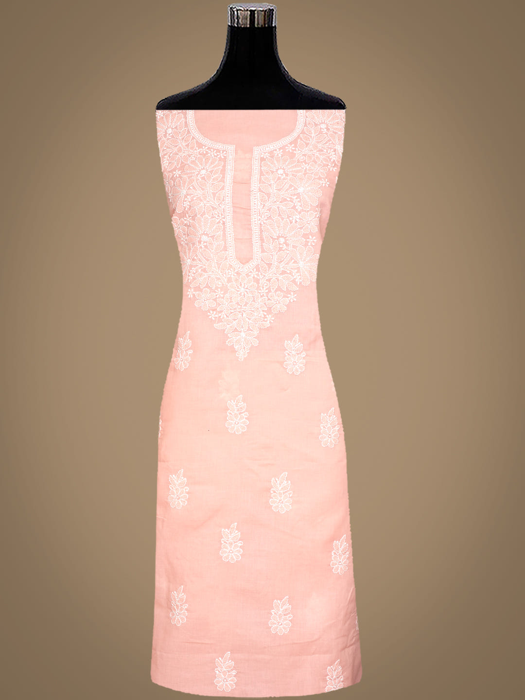 Ada Hand Embroidered Peach Cotton lucknowi Chikankari Unstitched Kurta 01A946554