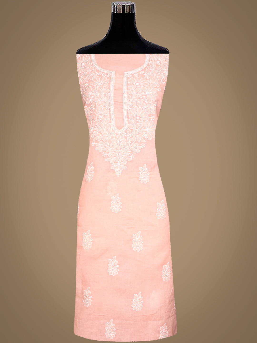 Ada Hand Embroidered Peach Cotton lucknowi Chikankari Unstitched Kurta 01A946554
