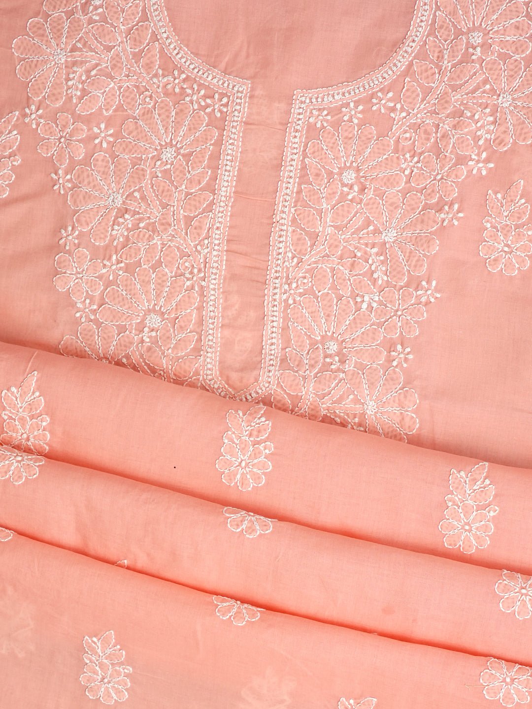 Ada Hand Embroidered Peach Cotton lucknowi Chikankari Unstitched Kurta 01A946554