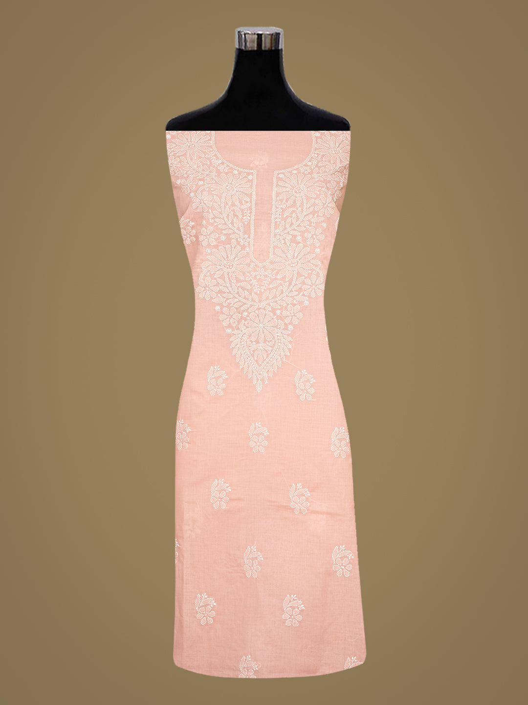 Ada Hand Embroidered Peach Cotton lucknowi Chikankari Unstitched Kurta 01A991856