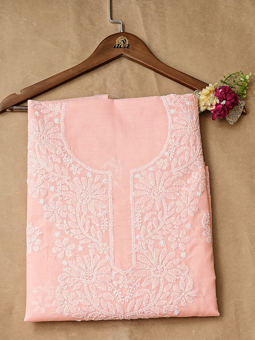 Ada Hand Embroidered Peach Cotton lucknowi Chikankari Unstitched Kurta 01A991856