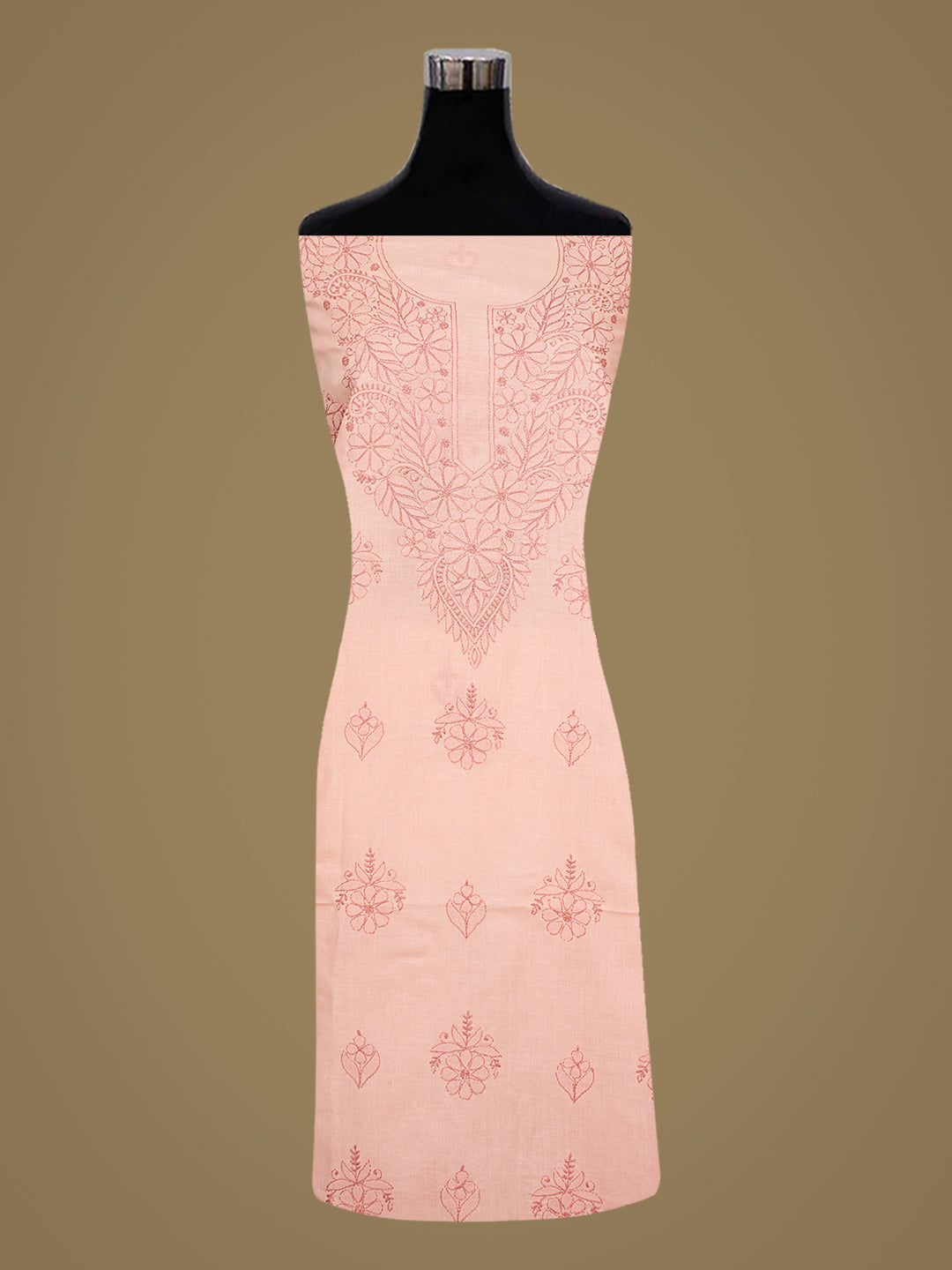 Ada Hand Embroidered Peach Cotton lucknowi Chikankari Unstitched Kurta 01A991925