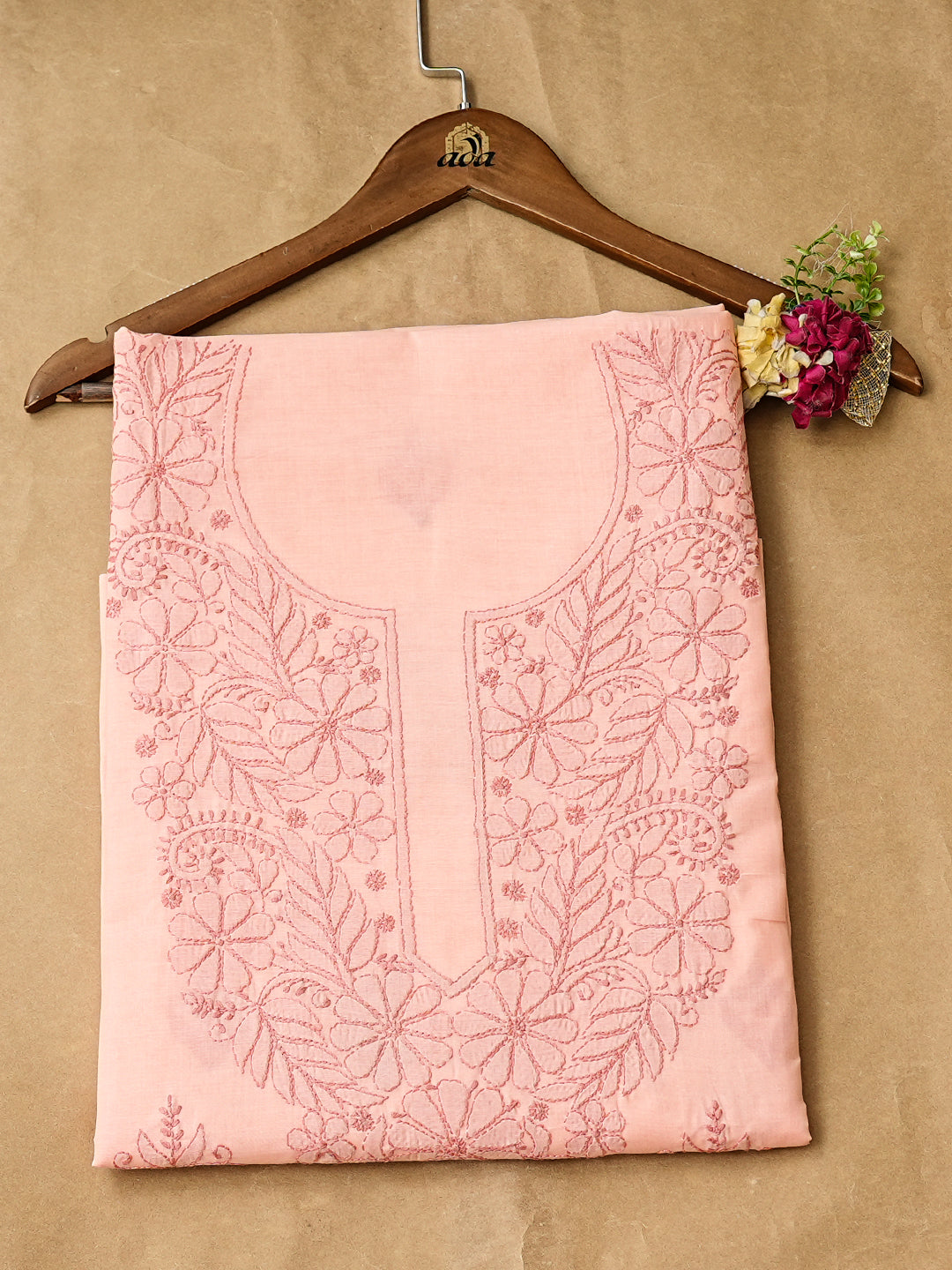 Ada Hand Embroidered Peach Cotton lucknowi Chikankari Unstitched Kurta 01A991925