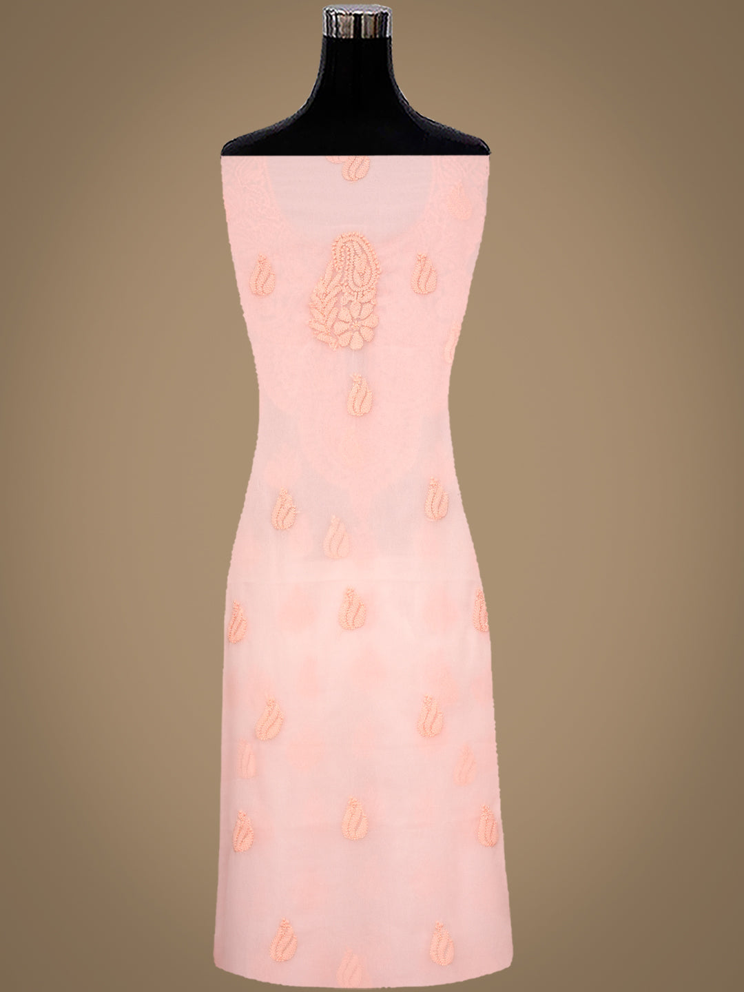 Ada Hand Embroidered Peach Faux Georgette Lucknowi Chikankari Unstitched Suit Piece 01A1002572