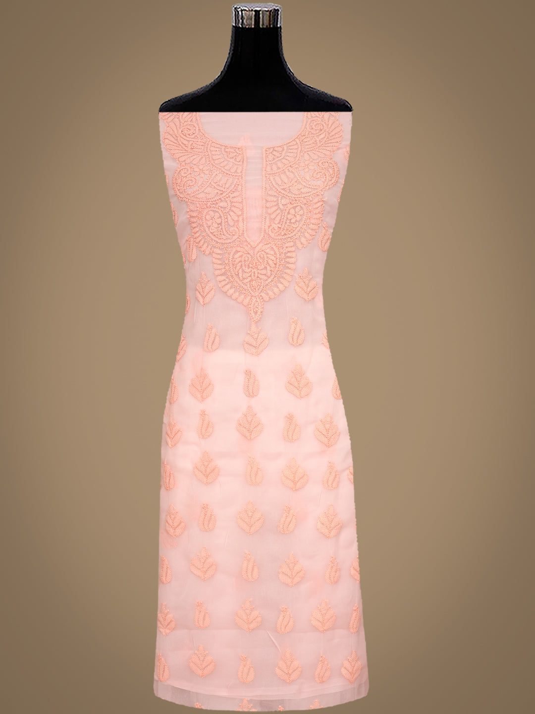 Ada Hand Embroidered Peach Faux Georgette Lucknowi Chikankari Unstitched Suit Piece 01A1002572