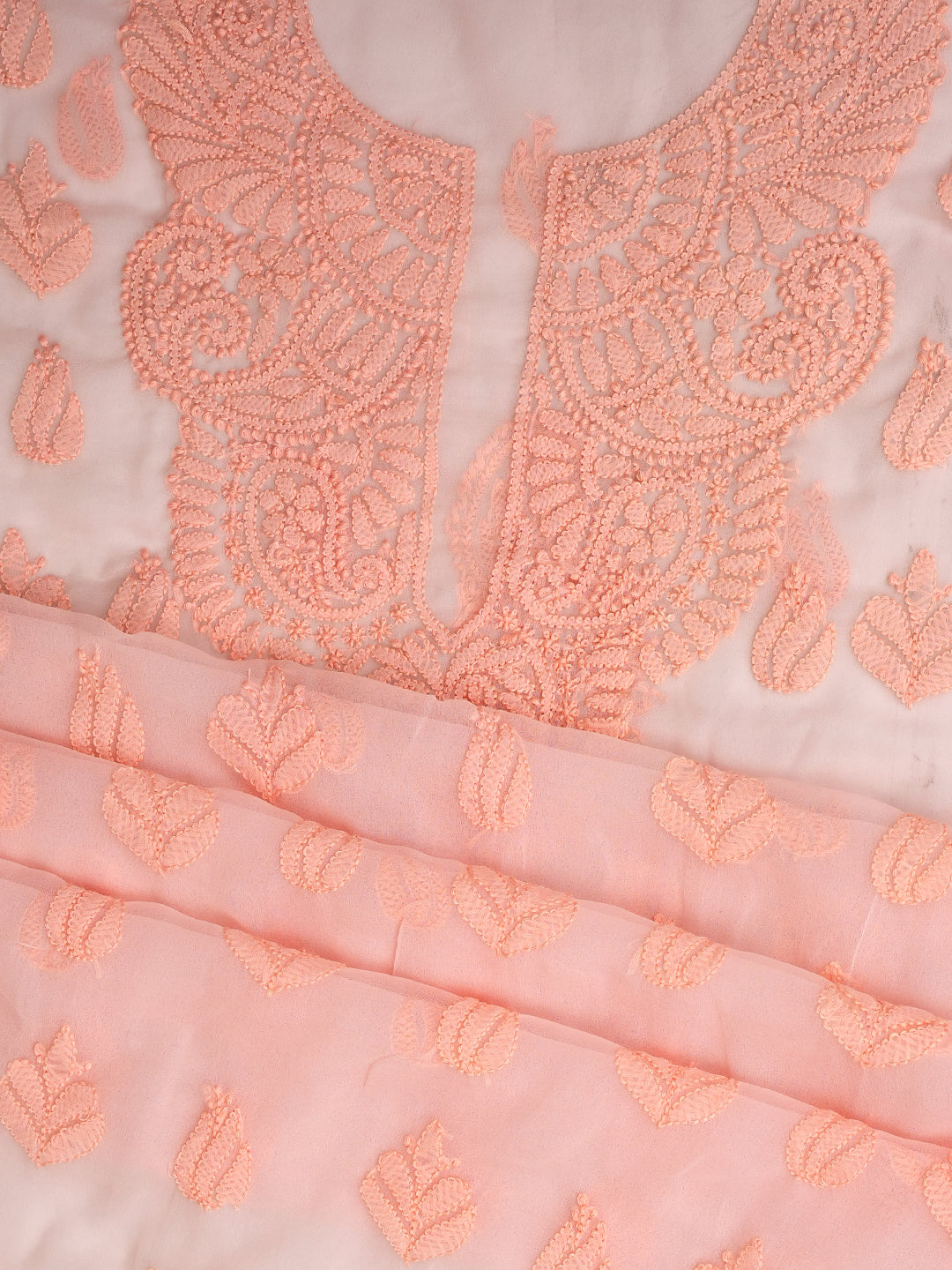 Ada Hand Embroidered Peach Faux Georgette Lucknowi Chikankari Unstitched Suit Piece 01A1002572