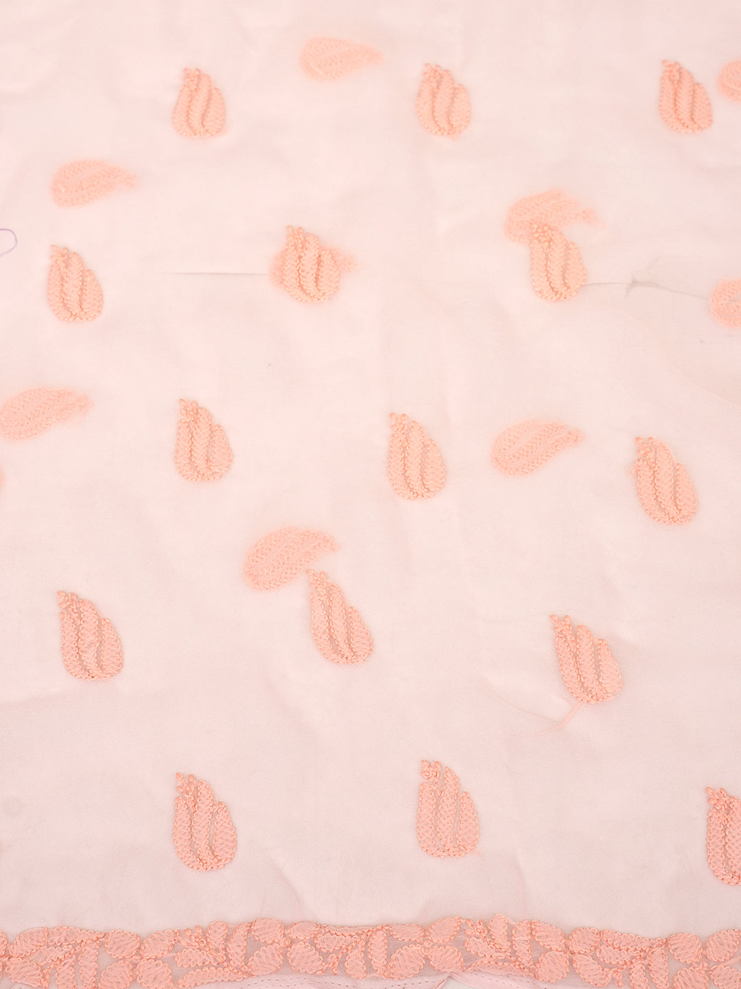 Ada Hand Embroidered Peach Faux Georgette Lucknowi Chikankari Unstitched Suit Piece 01A1002572