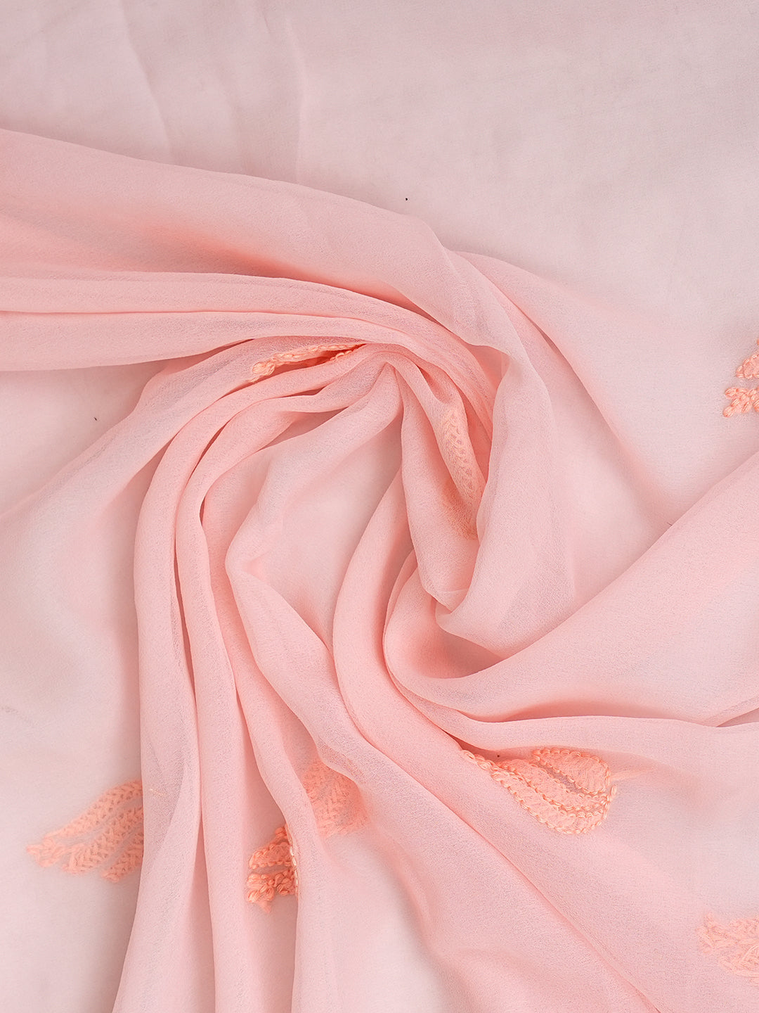Ada Hand Embroidered Peach Faux Georgette Lucknowi Chikankari Unstitched Suit Piece 01A1002572