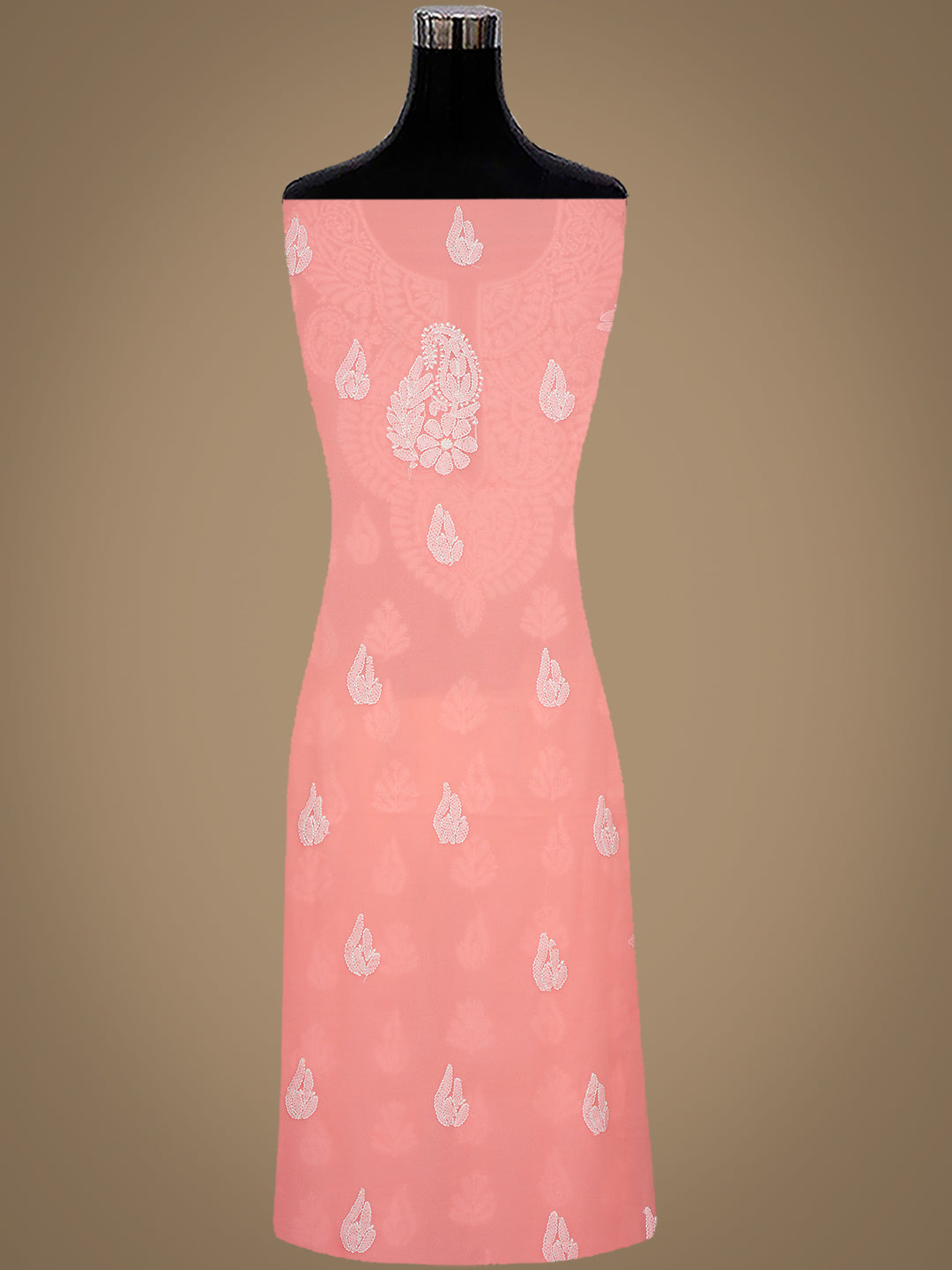 Ada Hand Embroidered Peach Faux Georgette Lucknowi Chikankari Unstitched Suit Piece 01A1002616