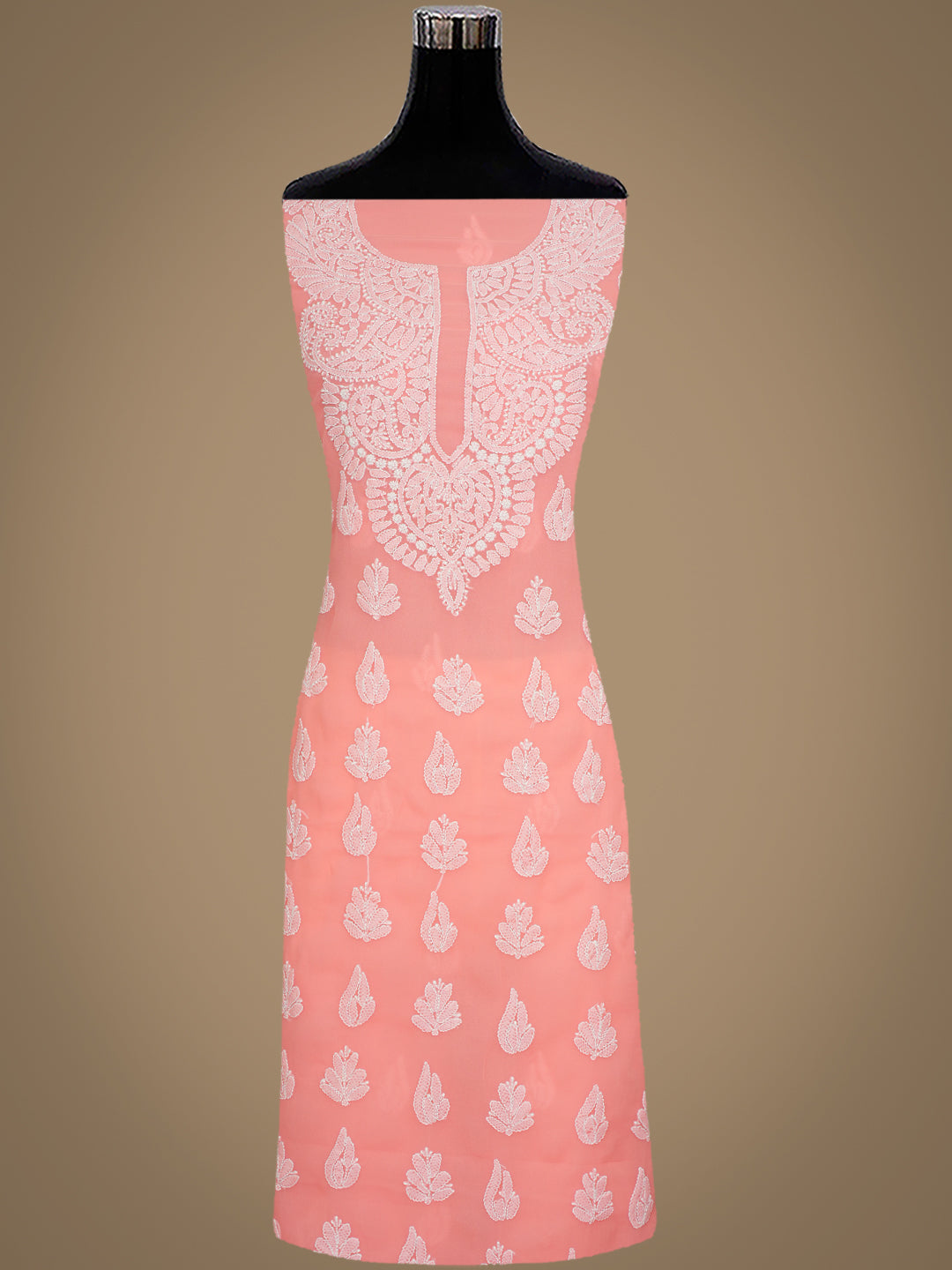 Ada Hand Embroidered Peach Faux Georgette Lucknowi Chikankari Unstitched Suit Piece 01A1002616