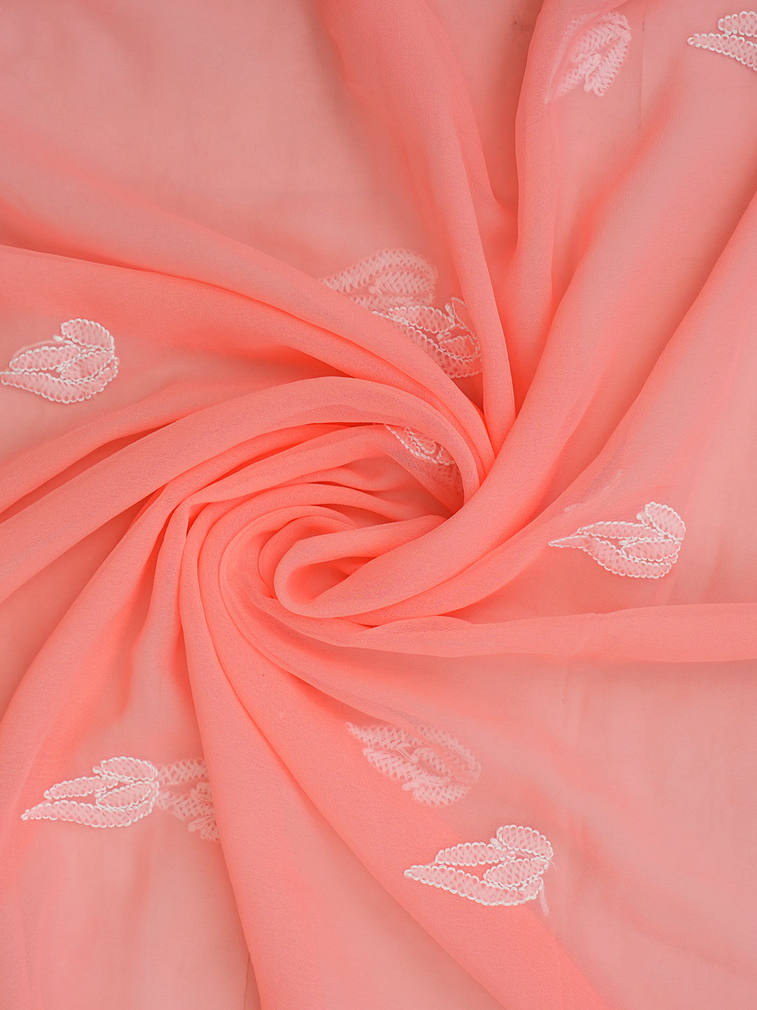 Ada Hand Embroidered Peach Faux Georgette Lucknowi Chikankari Unstitched Suit Piece 01A1002616