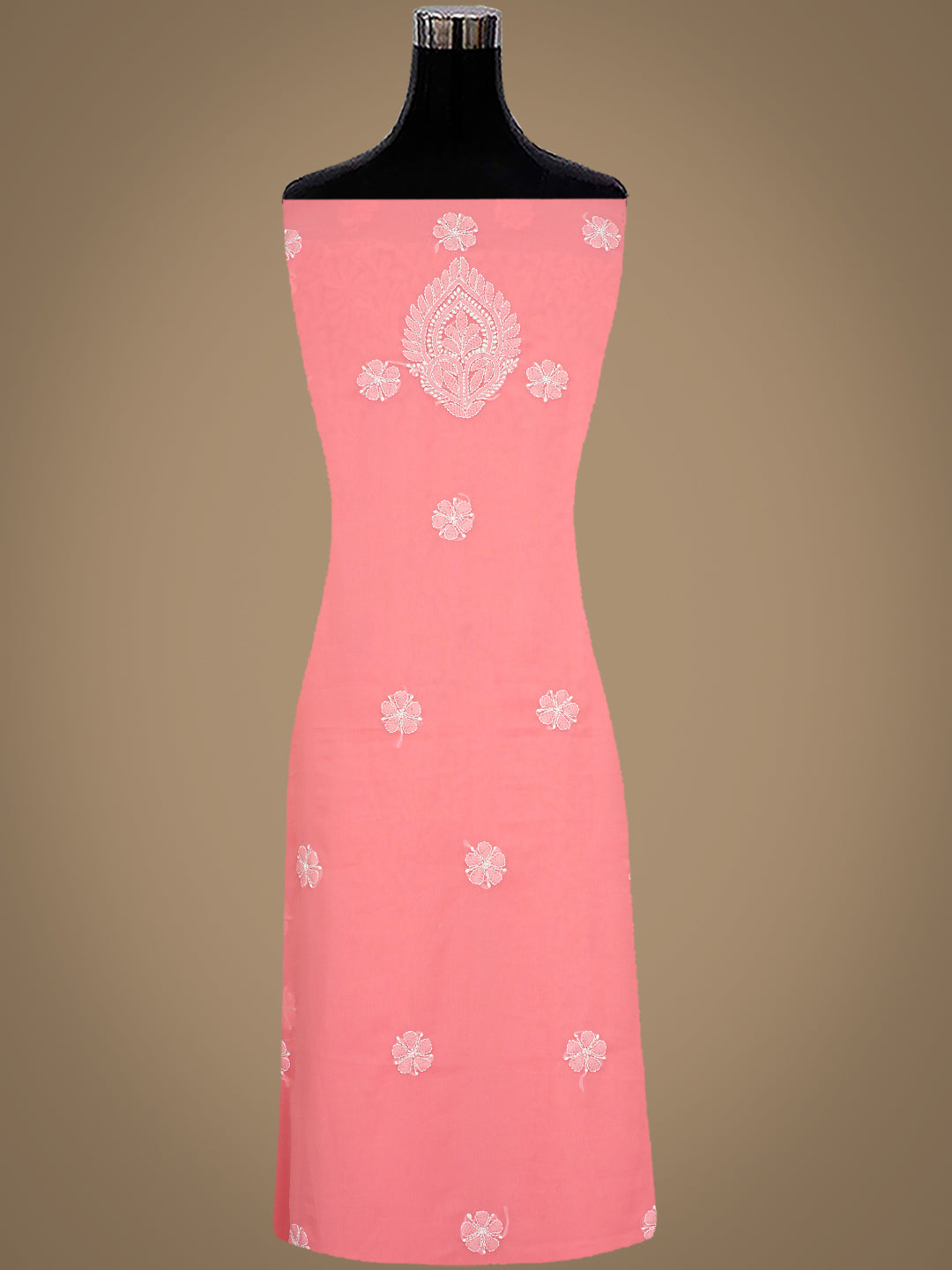 Ada Hand Embroidered Peach Faux Georgette Lucknowi Chikankari Unstitched Suit Piece 01A867776
