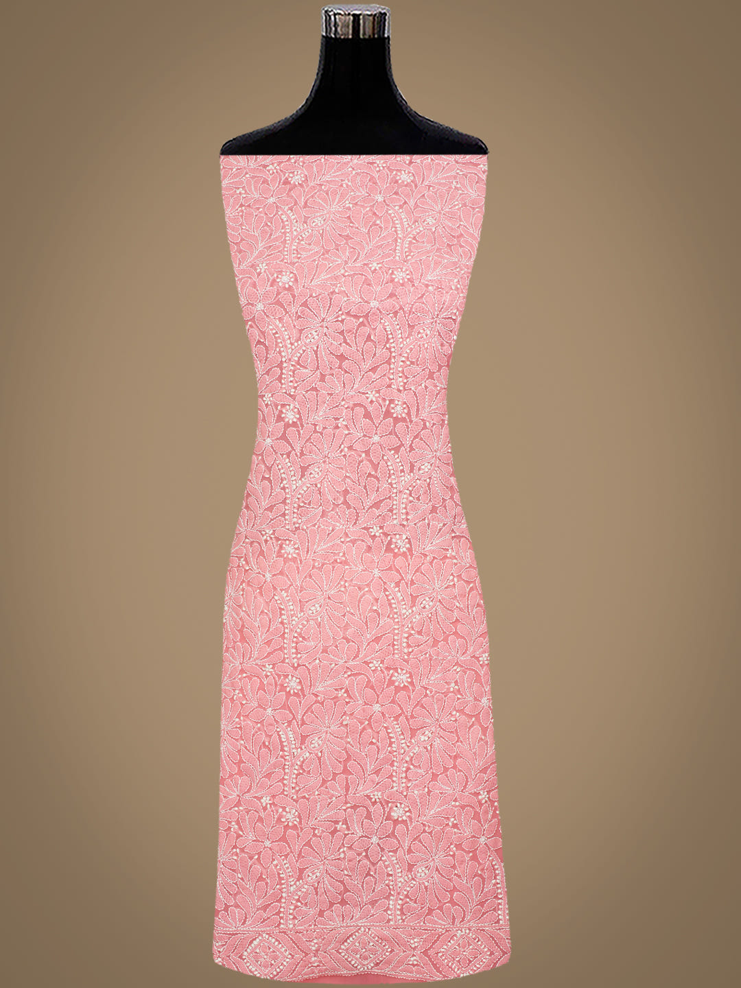Ada Hand Embroidered Peach Faux Georgette Lucknowi Chikankari Unstitched Suit Piece 01A867776