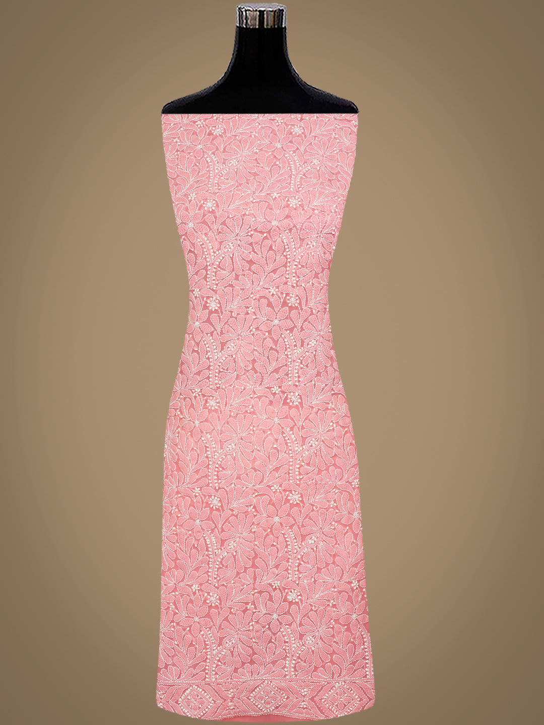 Ada Hand Embroidered Peach Faux Georgette Lucknowi Chikankari Unstitched Suit Piece 01A867776