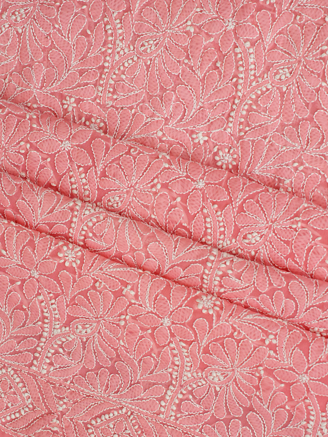 Ada Hand Embroidered Peach Faux Georgette Lucknowi Chikankari Unstitched Suit Piece 01A867776