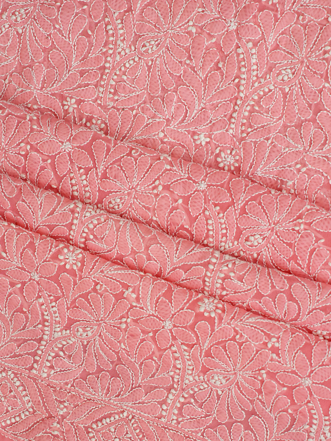 Ada Hand Embroidered Peach Faux Georgette Lucknowi Chikankari Unstitched Suit Piece 01A867776
