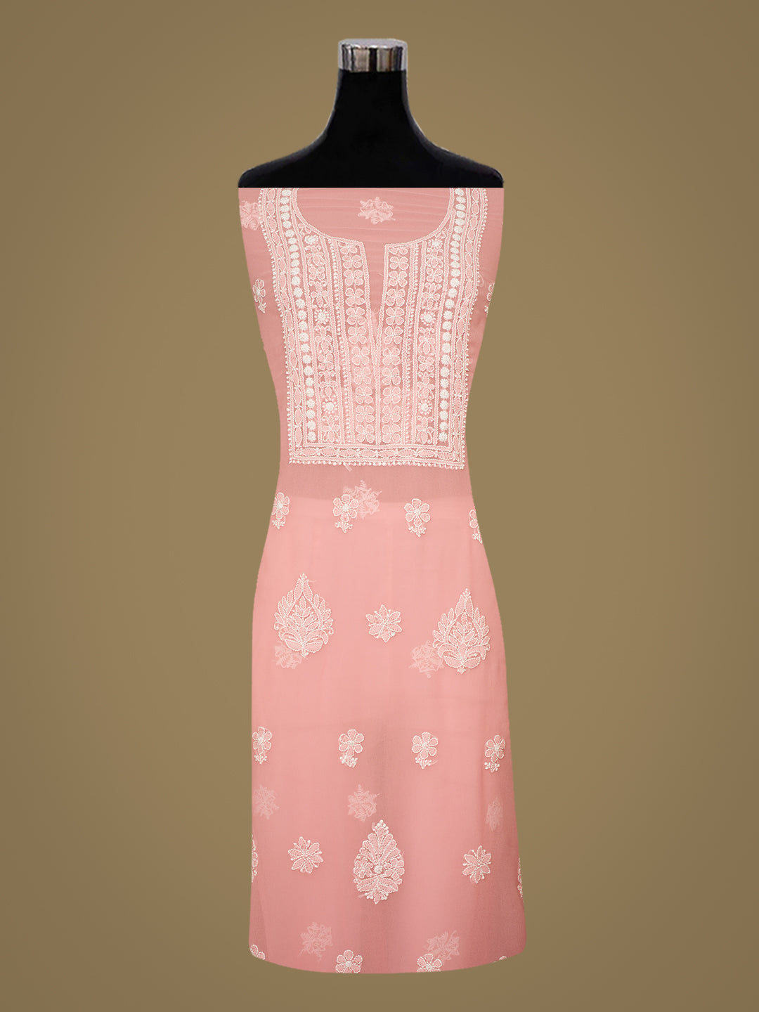 Ada Hand Embroidered Peach Faux Georgette Lucknowi Chikankari Unstitched Suit Piece 01A977889