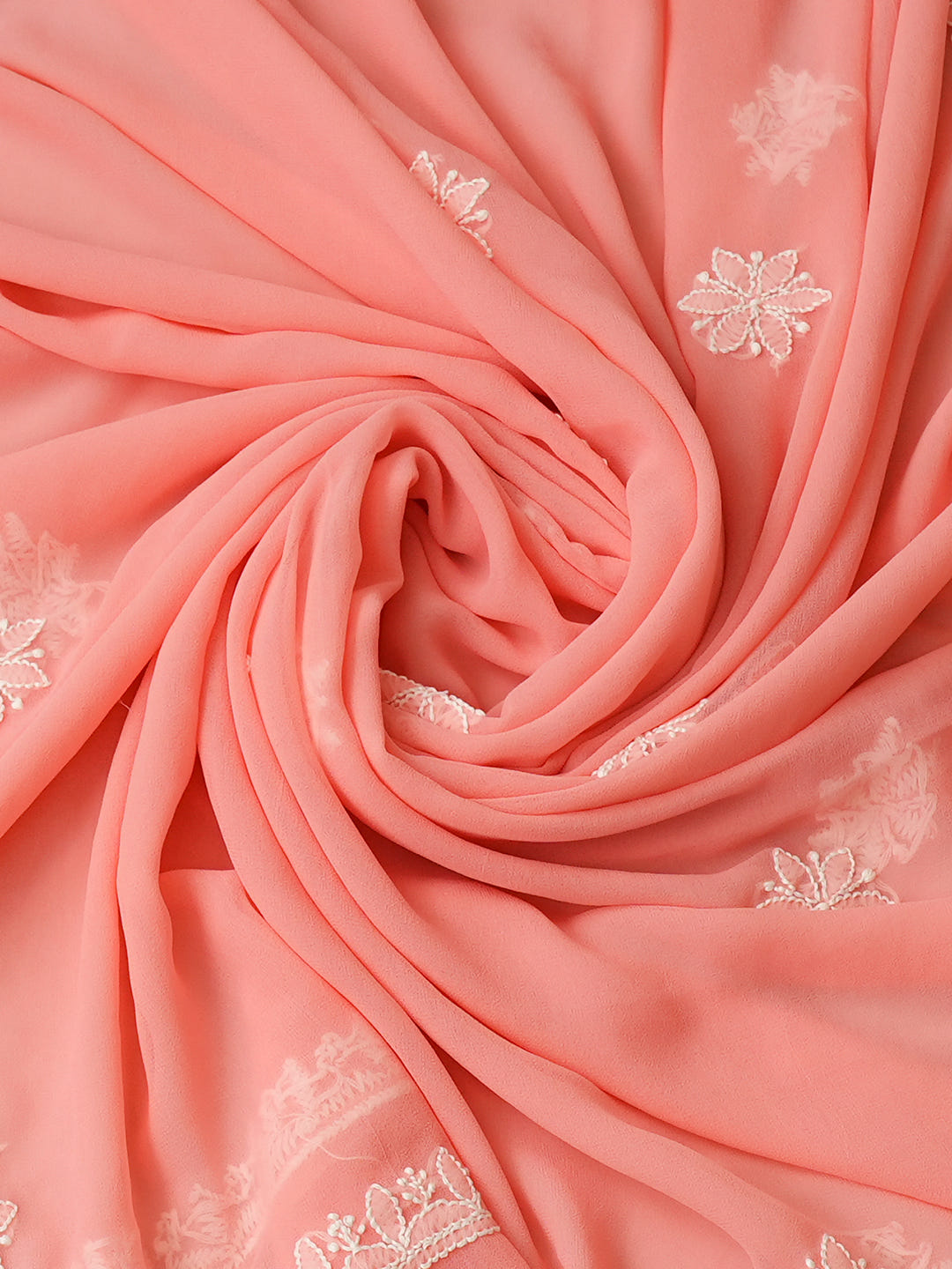 Ada Hand Embroidered Peach Faux Georgette Lucknowi Chikankari Unstitched Suit Piece 01A977889