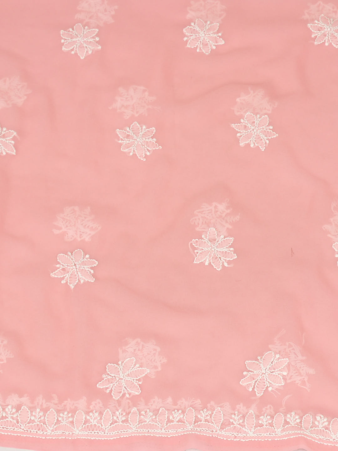 Ada Hand Embroidered Peach Faux Georgette Lucknowi Chikankari Unstitched Suit Piece 01A977889