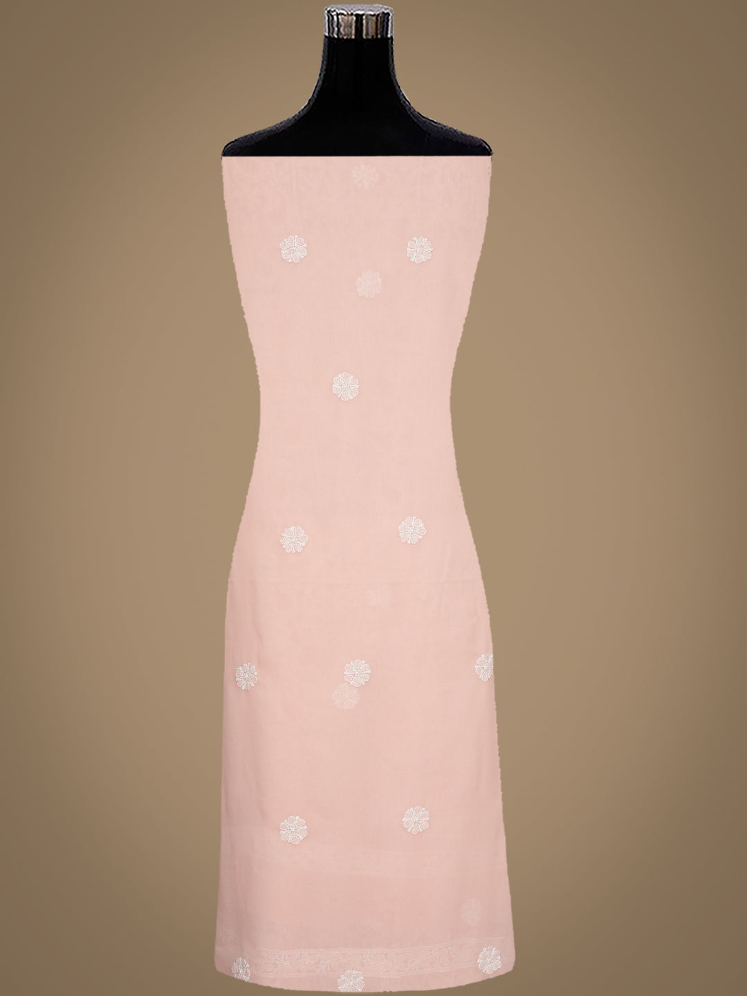 Ada Hand Embroidered Peach Faux Georgette Lucknowi Chikankari Unstitched Suit Piece 01A985244