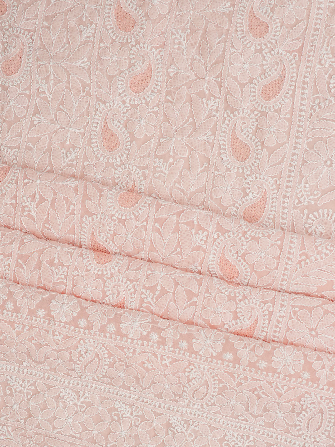 Ada Hand Embroidered Peach Faux Georgette Lucknowi Chikankari Unstitched Suit Piece 01A985244