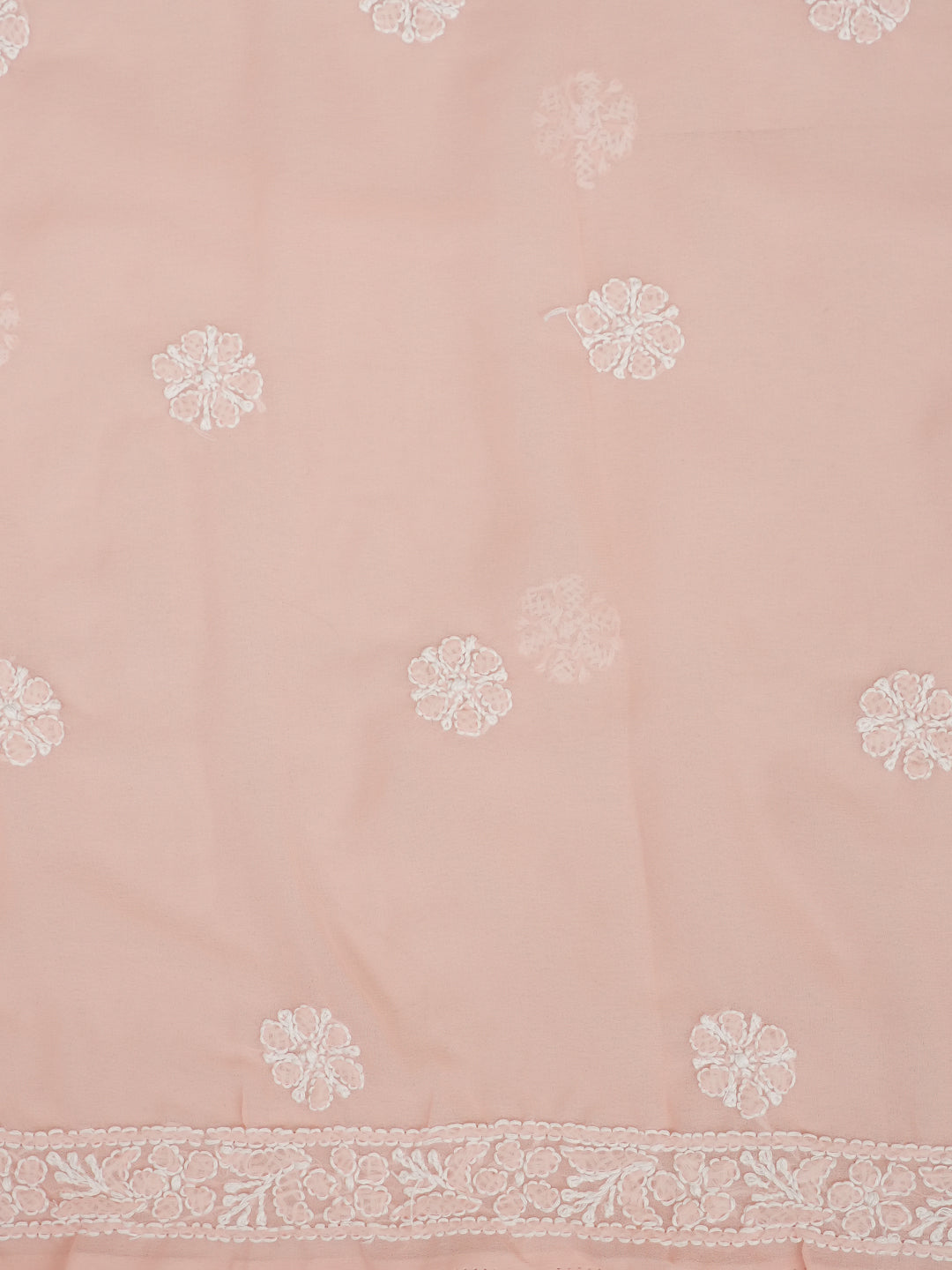 Ada Hand Embroidered Peach Faux Georgette Lucknowi Chikankari Unstitched Suit Piece 01A985244