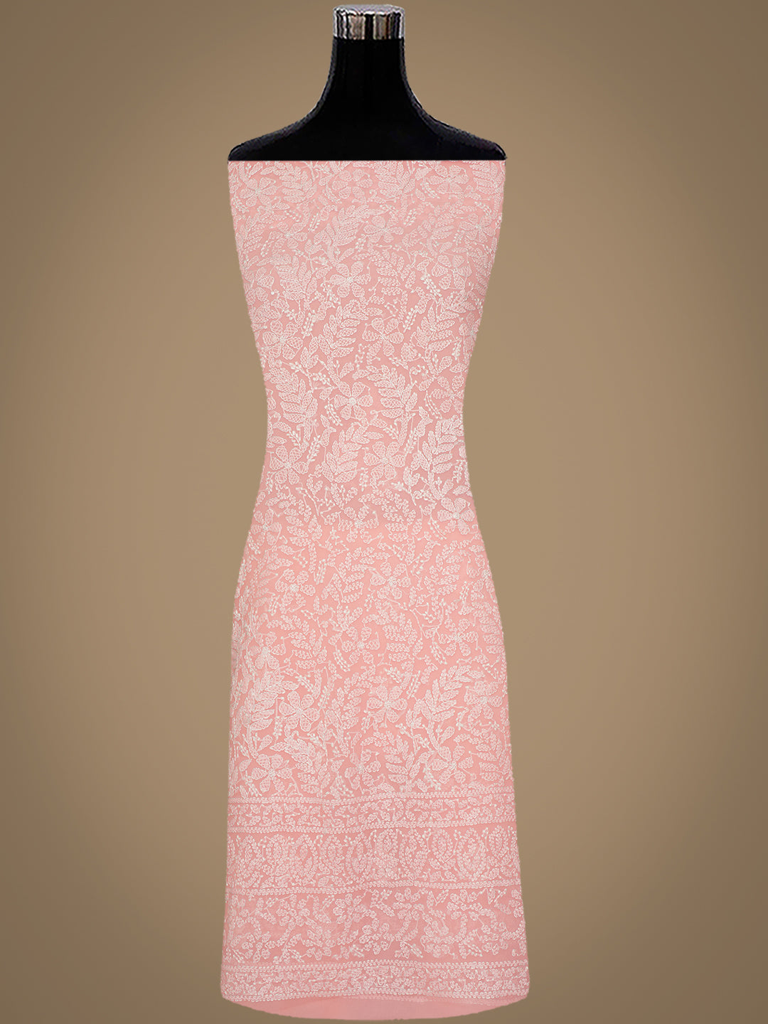 Ada Hand Embroidered Peach Faux Georgette Lucknowi Chikankari Unstitched Suit Piece 07A502076