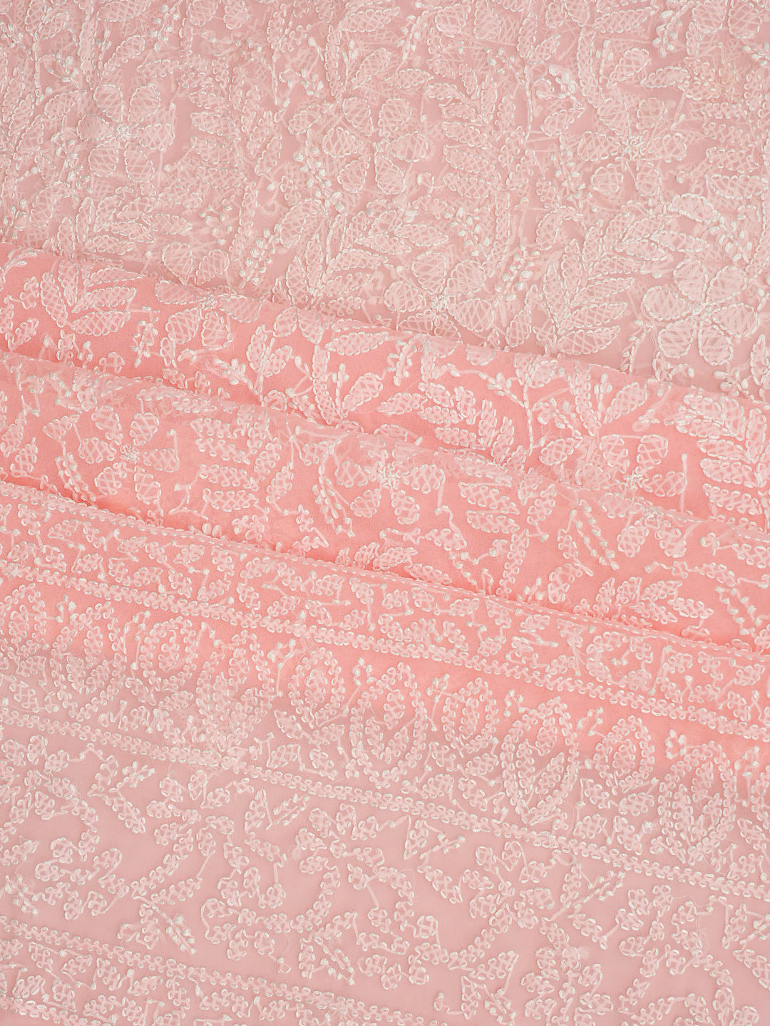 Ada Hand Embroidered Peach Faux Georgette Lucknowi Chikankari Unstitched Suit Piece 07A502076