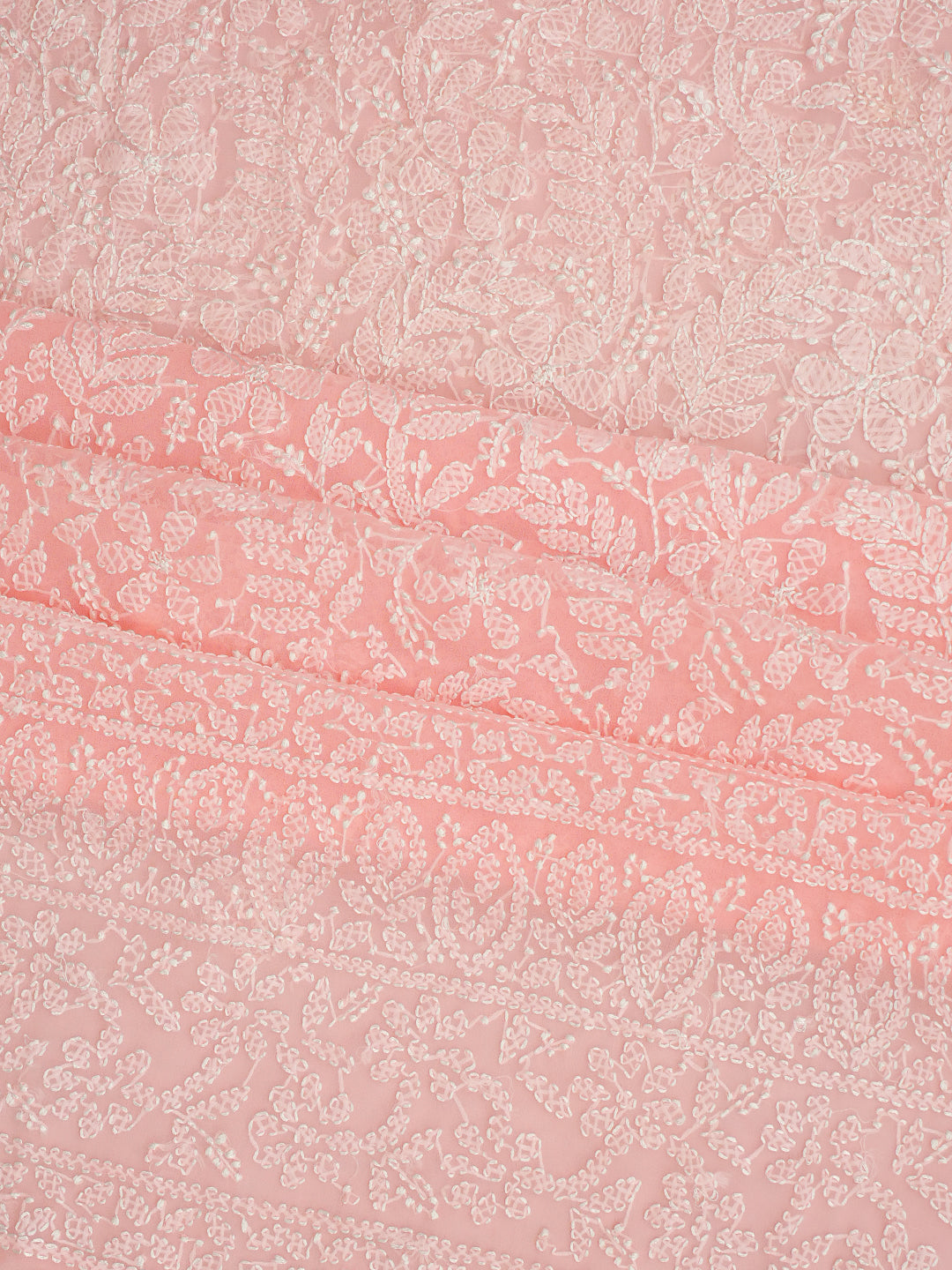 Ada Hand Embroidered Peach Faux Georgette Lucknowi Chikankari Unstitched Suit Piece 07A502076