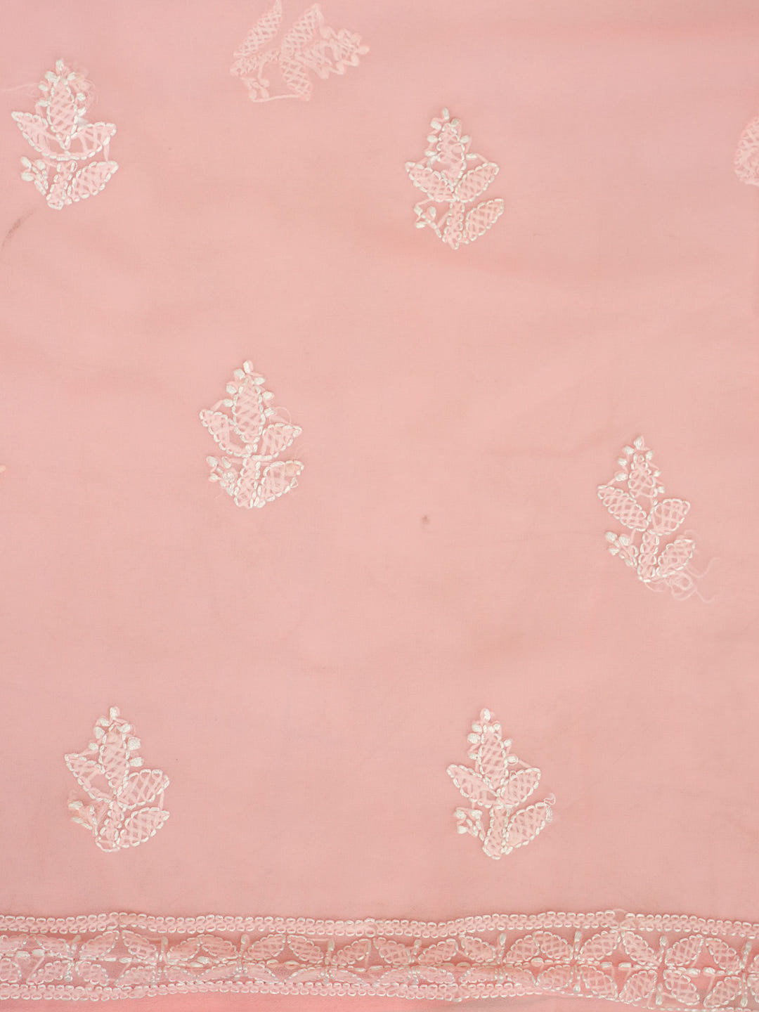 Ada Hand Embroidered Peach Faux Georgette Lucknowi Chikankari Unstitched Suit Piece 07A502076