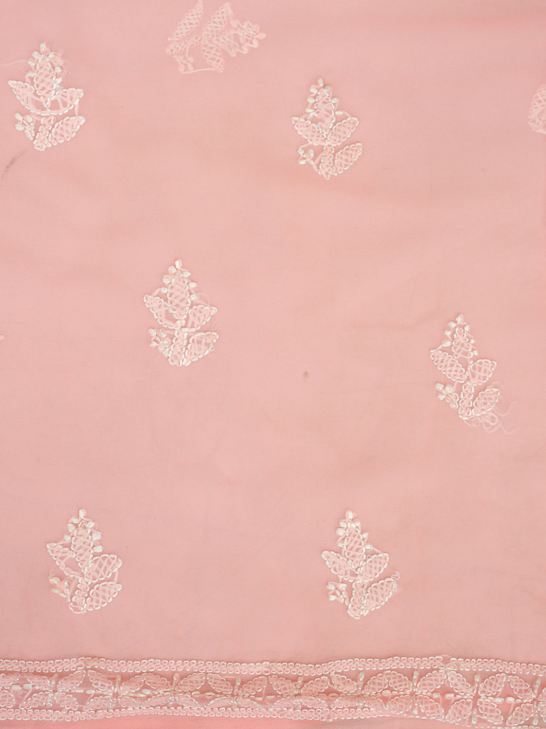 Ada Hand Embroidered Peach Faux Georgette Lucknowi Chikankari Unstitched Suit Piece 07A502076