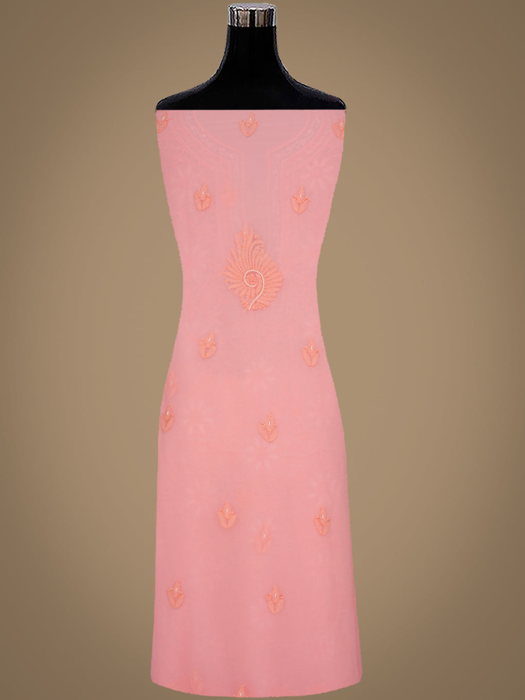 Ada Hand Embroidered Peach Faux Georgette Lucknowi Chikankari Unstitched Suit Piece With Pearl Work 01A998072