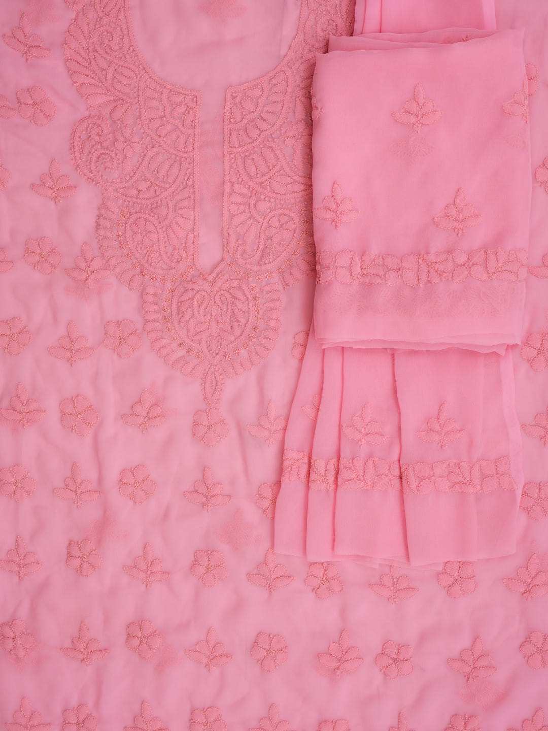 Ada Hand Embroidered Peach Georgette Lucknowi Chikankari Unstitched Suit Piece 01A1018850