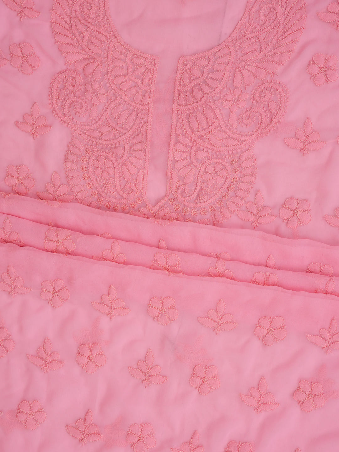Ada Hand Embroidered Peach Georgette Lucknowi Chikankari Unstitched Suit Piece 01A1018850