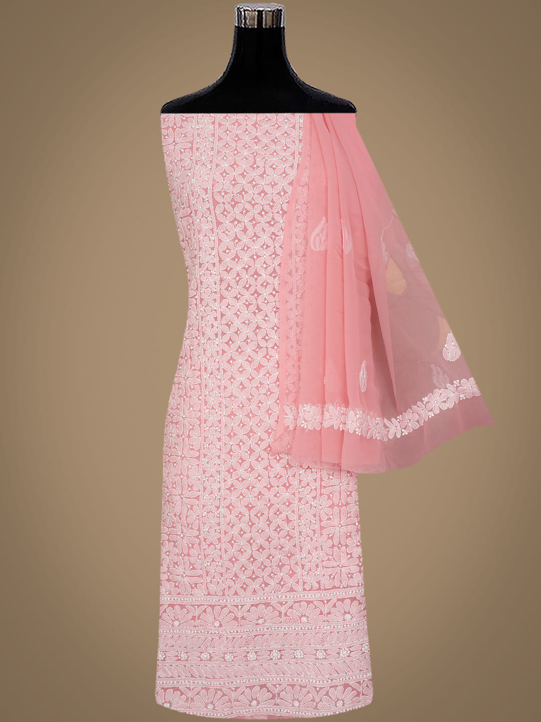 Ada Hand Embroidered Peach Georgette Lucknowi Chikankari Unstitched Suit Piece 01A1019278_3