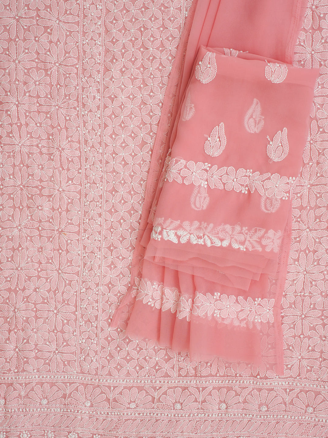 Ada Hand Embroidered Peach Georgette Lucknowi Chikankari Unstitched Suit Piece 01A1019278_5