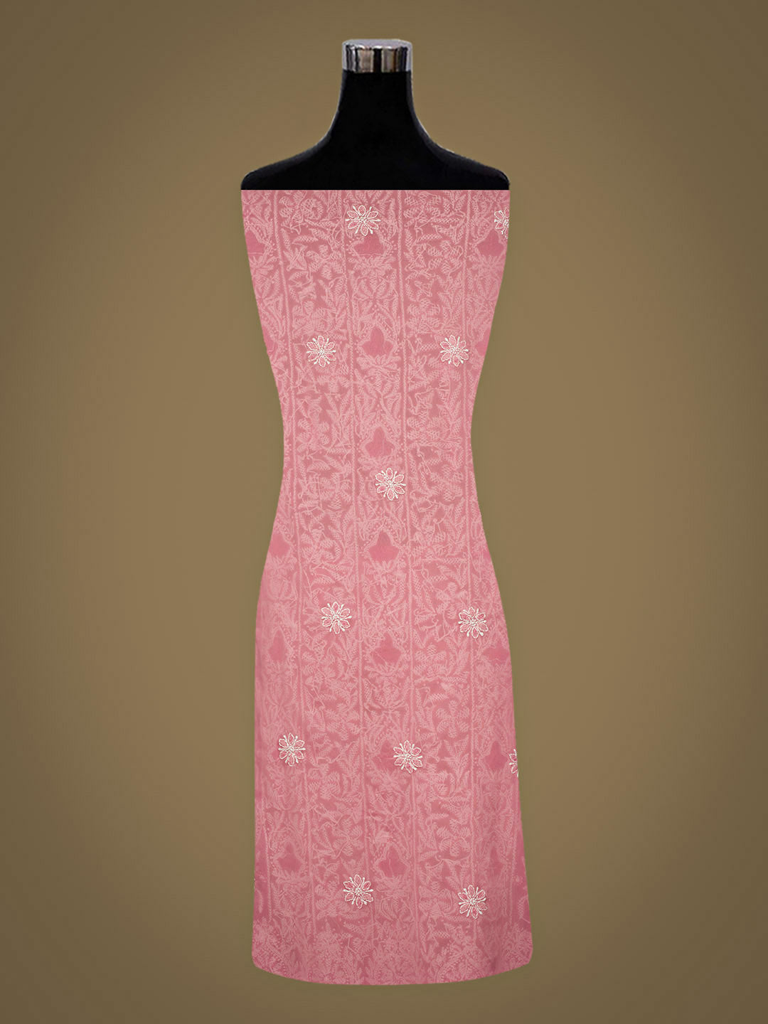 Ada Hand Embroidered Peach Georgette Lucknowi Chikankari Unstitched Suit Piece With Pearl Work 01A984933