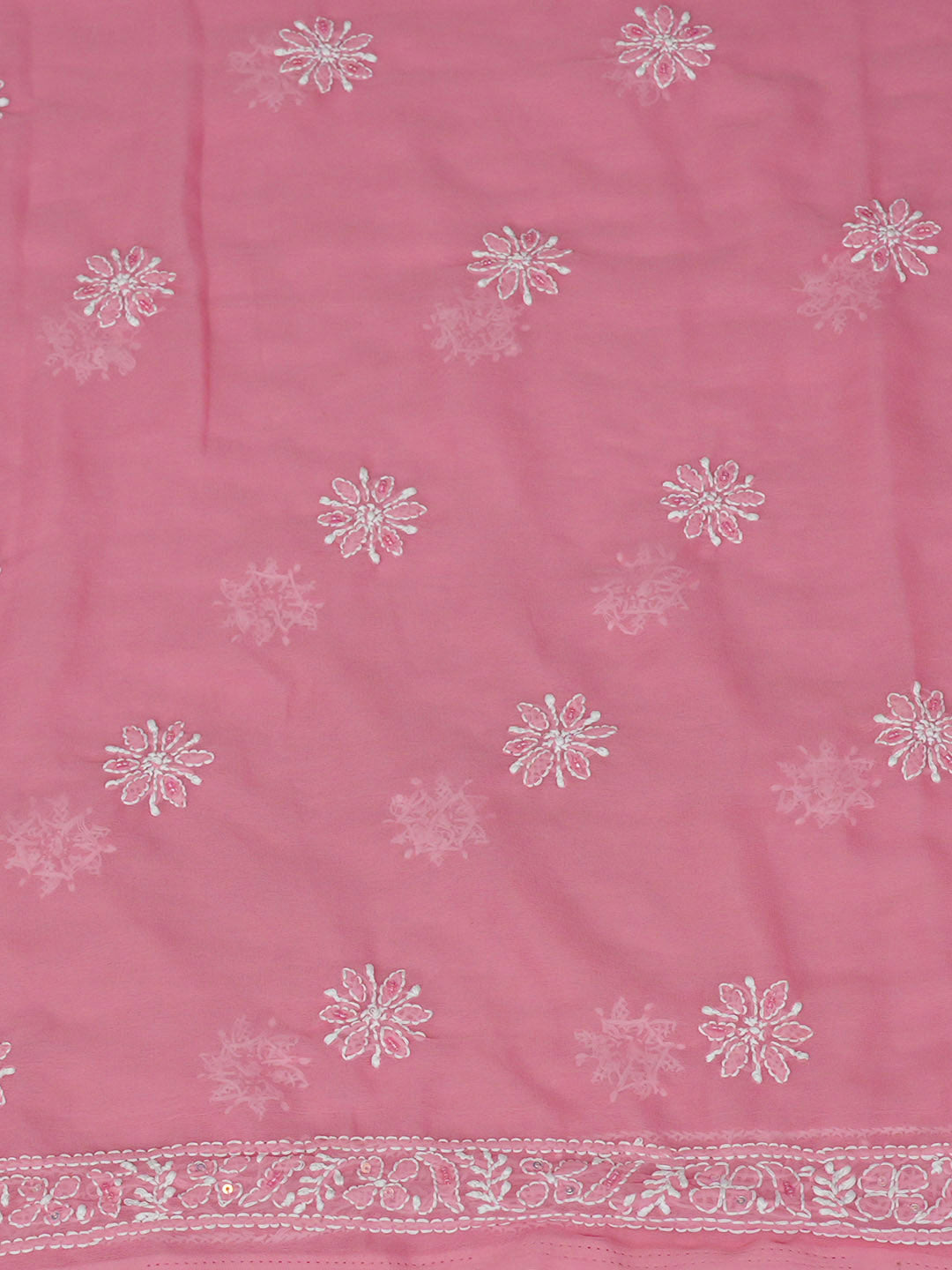 Ada Hand Embroidered Peach Georgette Lucknowi Chikankari Unstitched Suit Piece With Pearl Work 01A984933