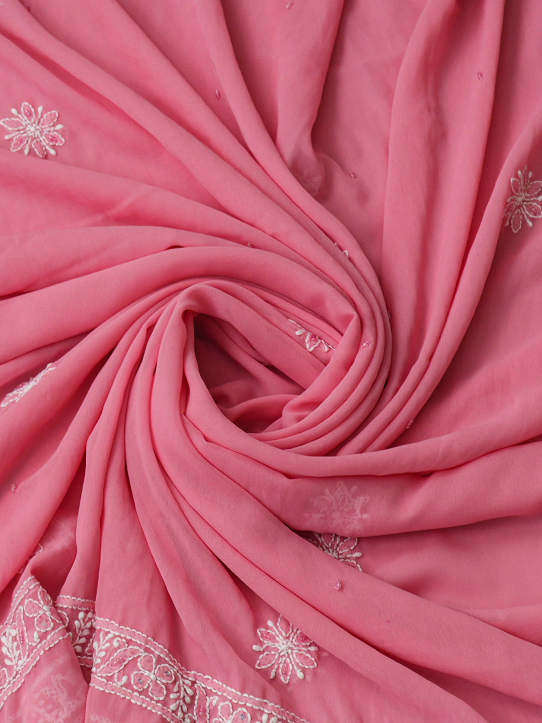 Ada Hand Embroidered Peach Georgette Lucknowi Chikankari Unstitched Suit Piece With Pearl Work 01A984933
