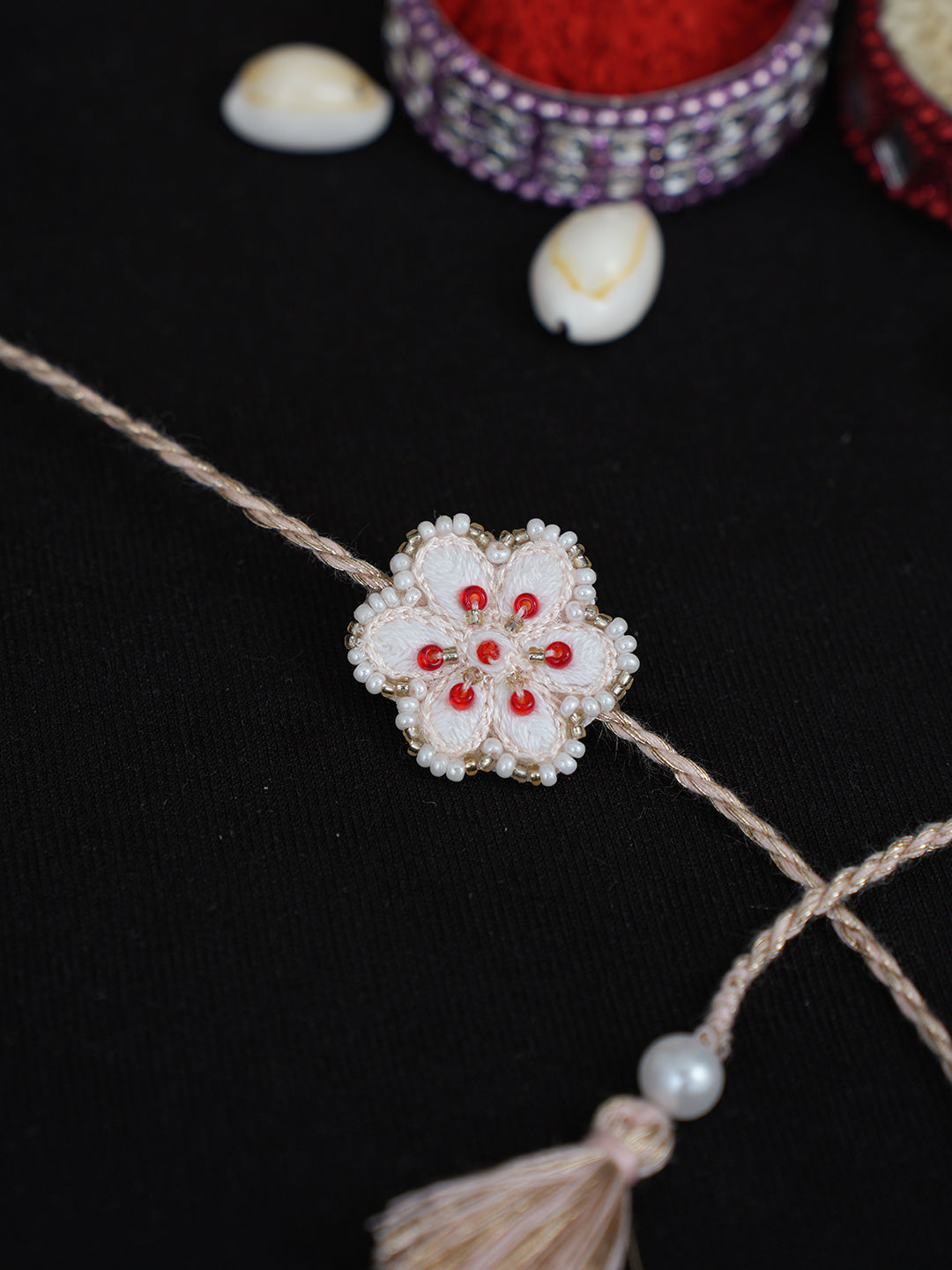 Ada Hand Embroidered Light Green Georgette Raksha Sutra Rakhi With Pearl Work_1