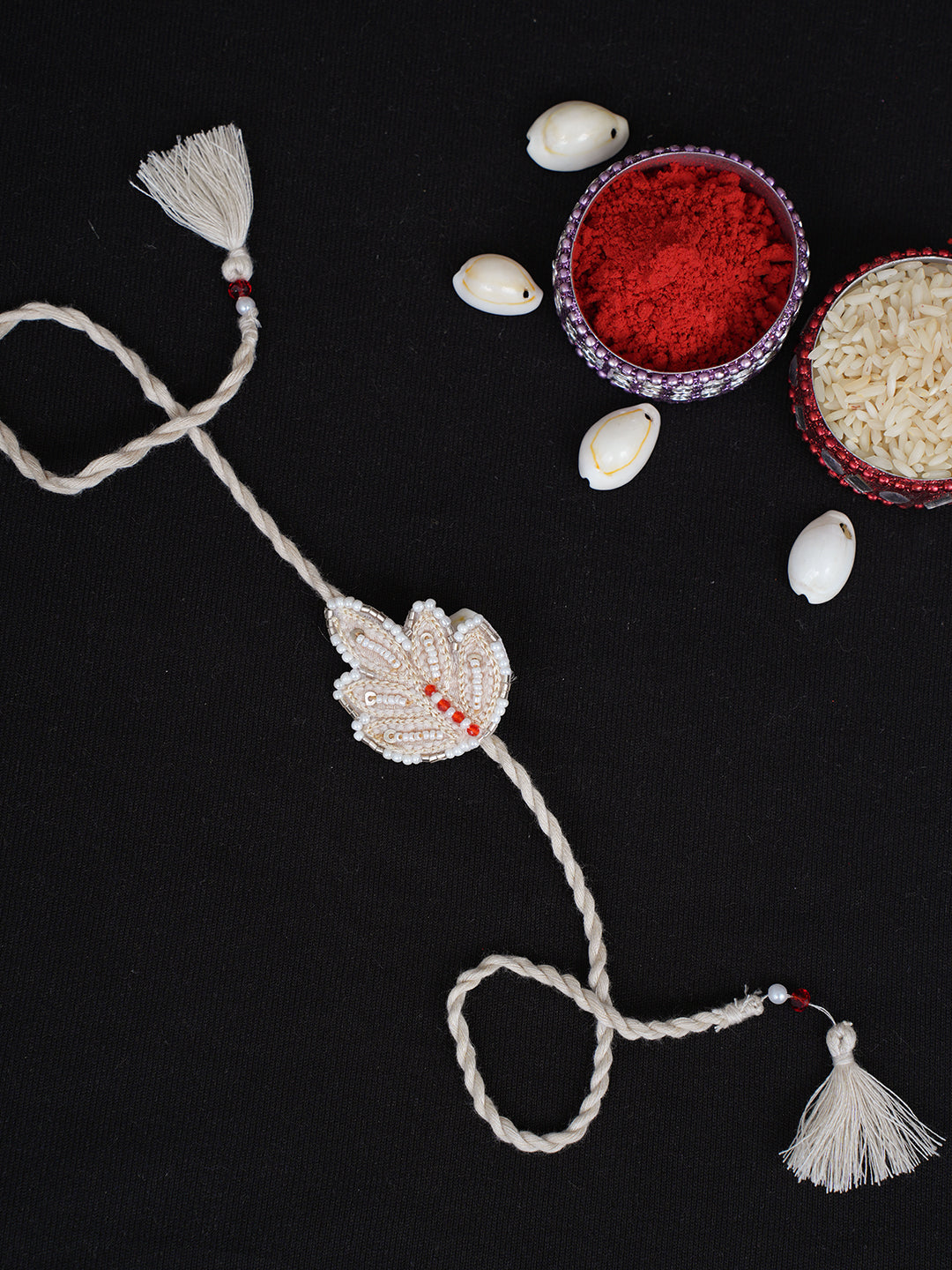 Ada Hand Embroidered Peach Georgette Raksha Sutra Rakhi With Pearl Work_2