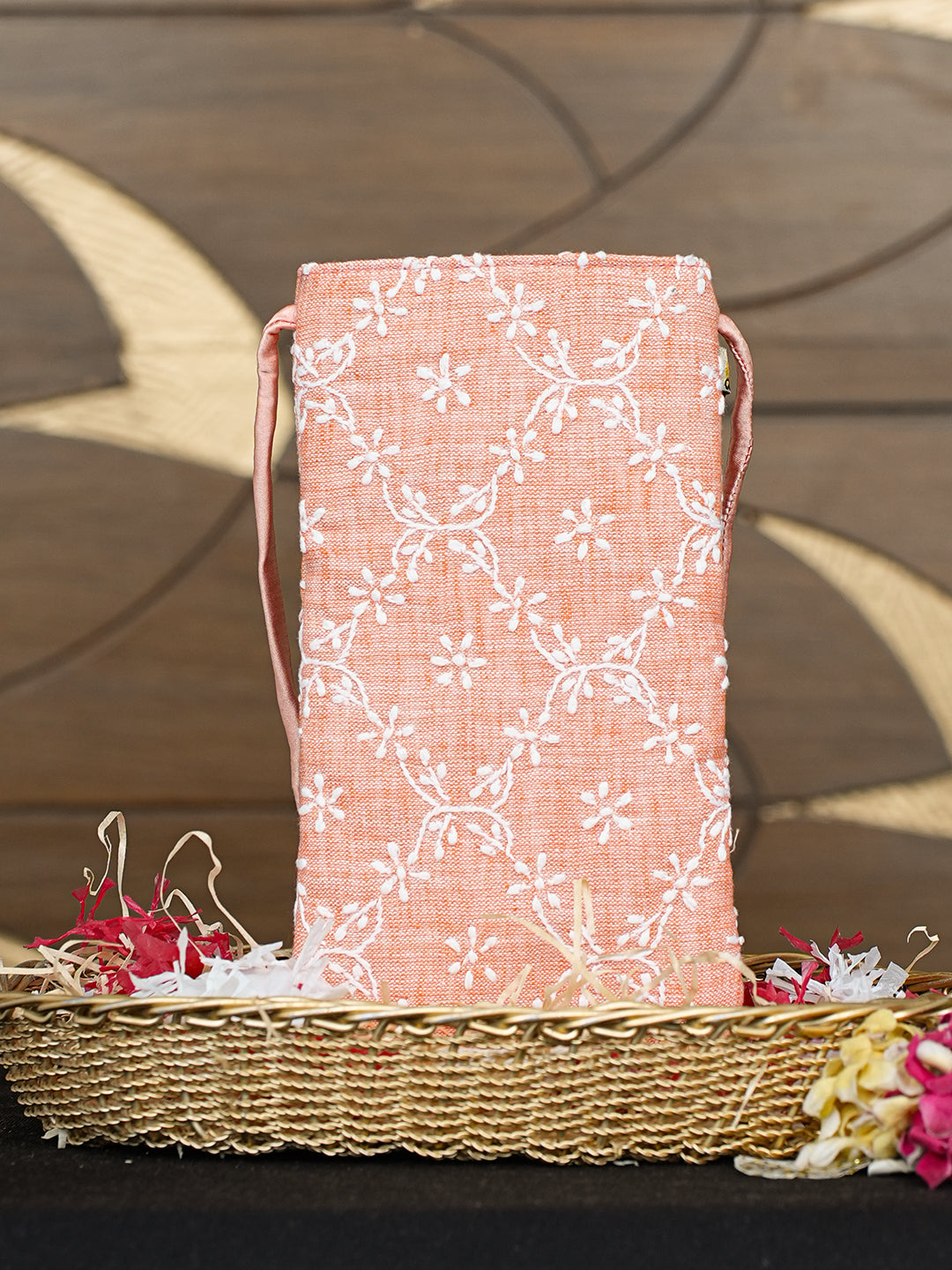 Ada Hand Embroidered Peach Khadi Cotton Lucknowi Chikankari Mobile Cover 01A965116