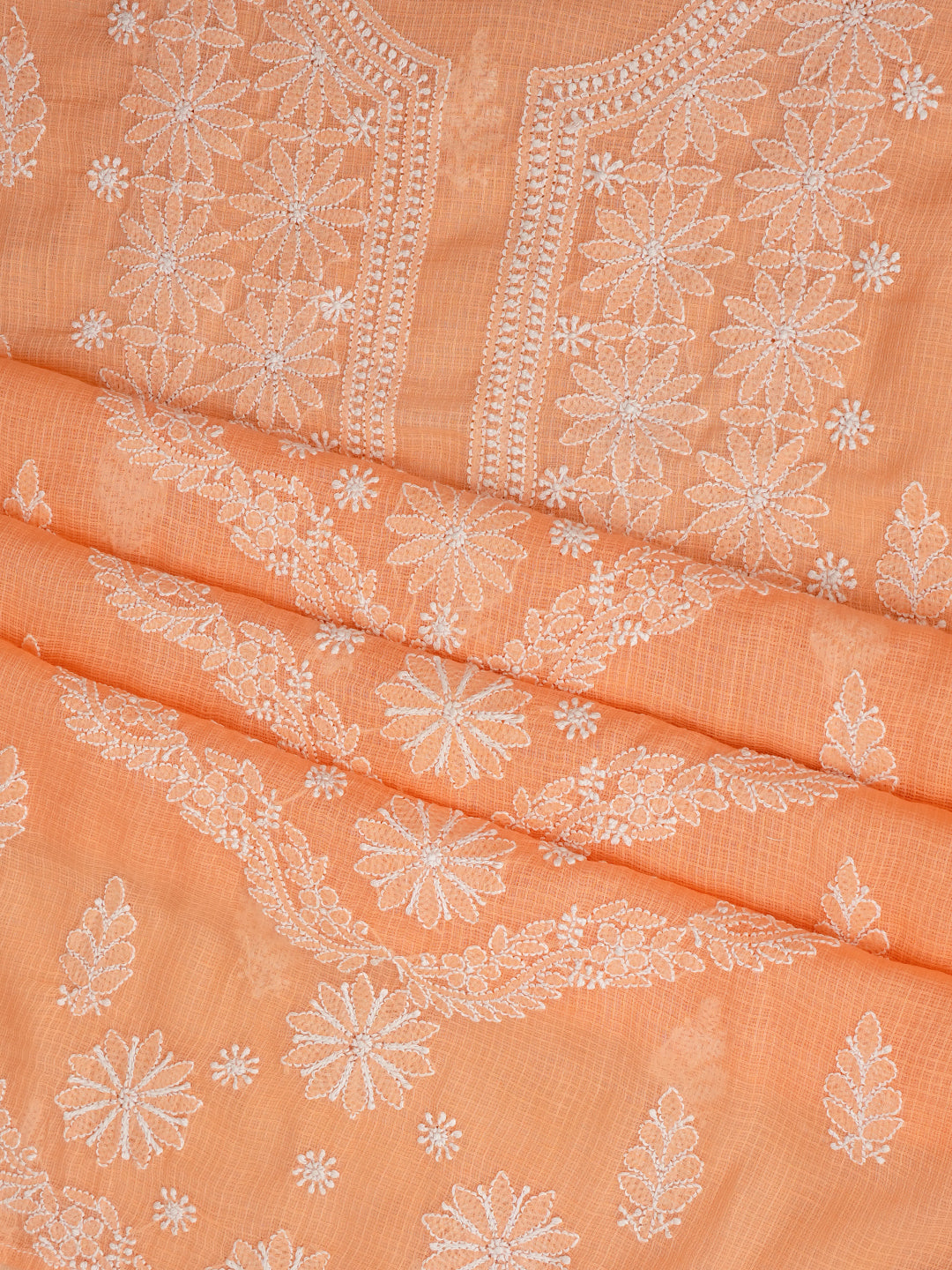 Ada Hand Embroidered Peach Kota Lucknowi Chikankari Unstitched Kurta Dupatta Set 01A999097