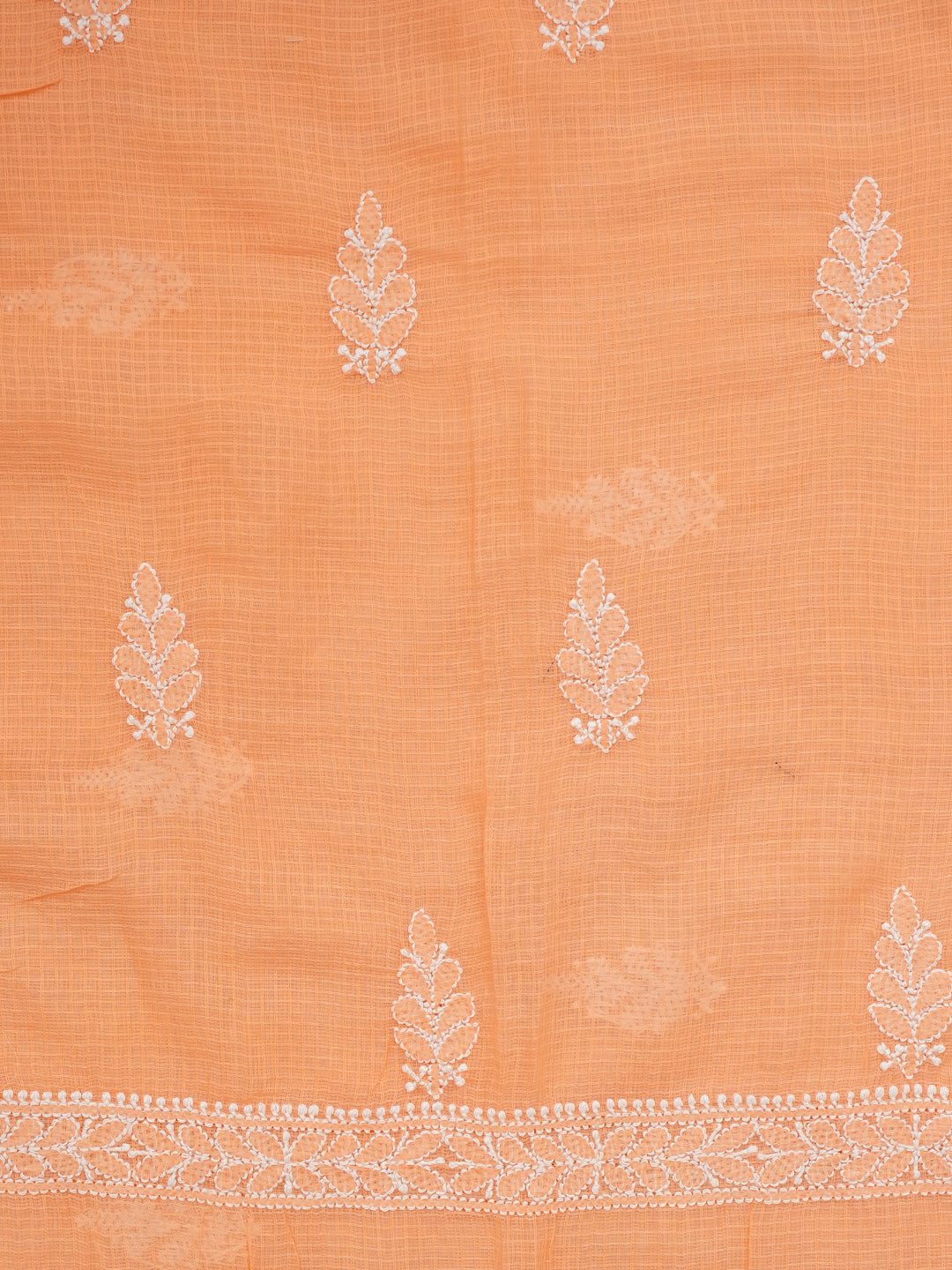Ada Hand Embroidered Peach Kota Lucknowi Chikankari Unstitched Kurta Dupatta Set 01A999097