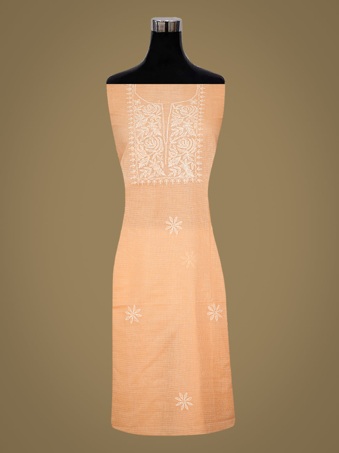 Ada Hand Embroidered Peach Kota Lucknowi Chikankari Unstitched Kurta Piece 01A946242