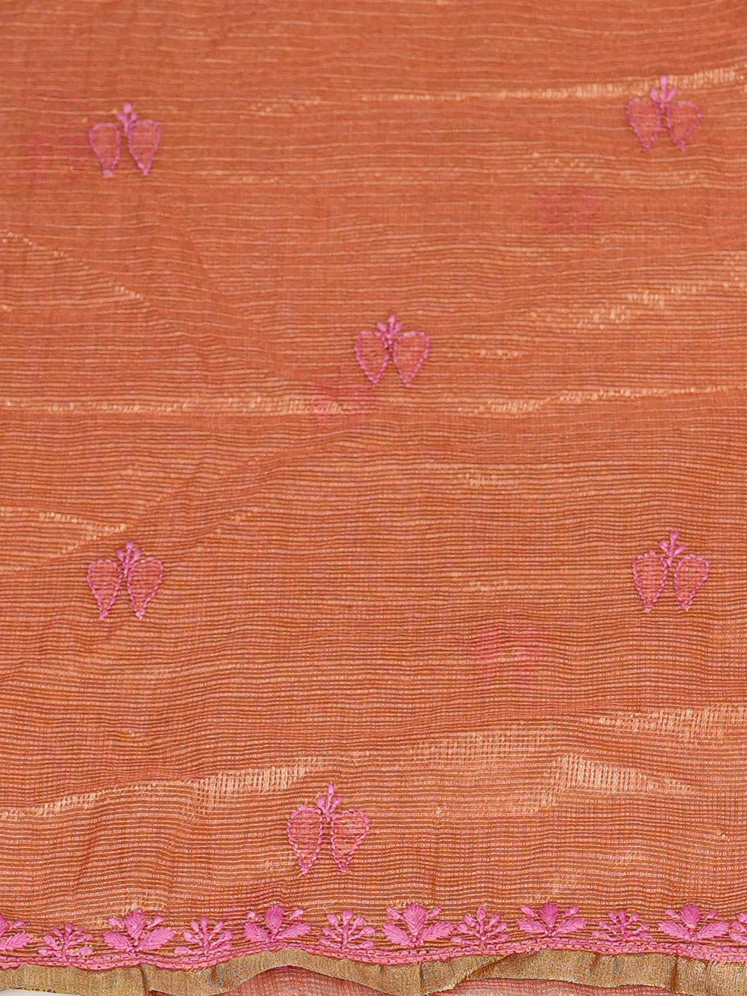 Ada Hand Embroidered Peach Kota Tissue Unstitched Lucknowi Chikankari Kurta Dupatta Set 01A876762