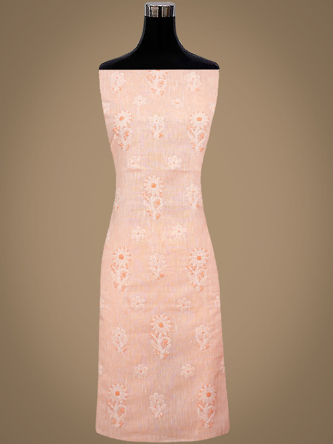 Ada Hand Embroidered Peach Linen Lucknowi Chikankari Unstitched Suit Set With Chiffon Dupatta 01A980013